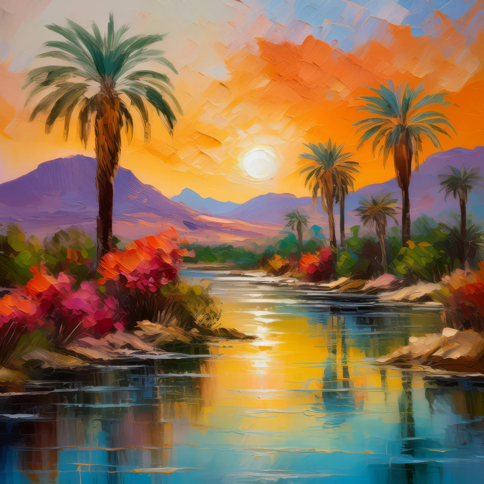 Painting: Sunset Oasis Scene