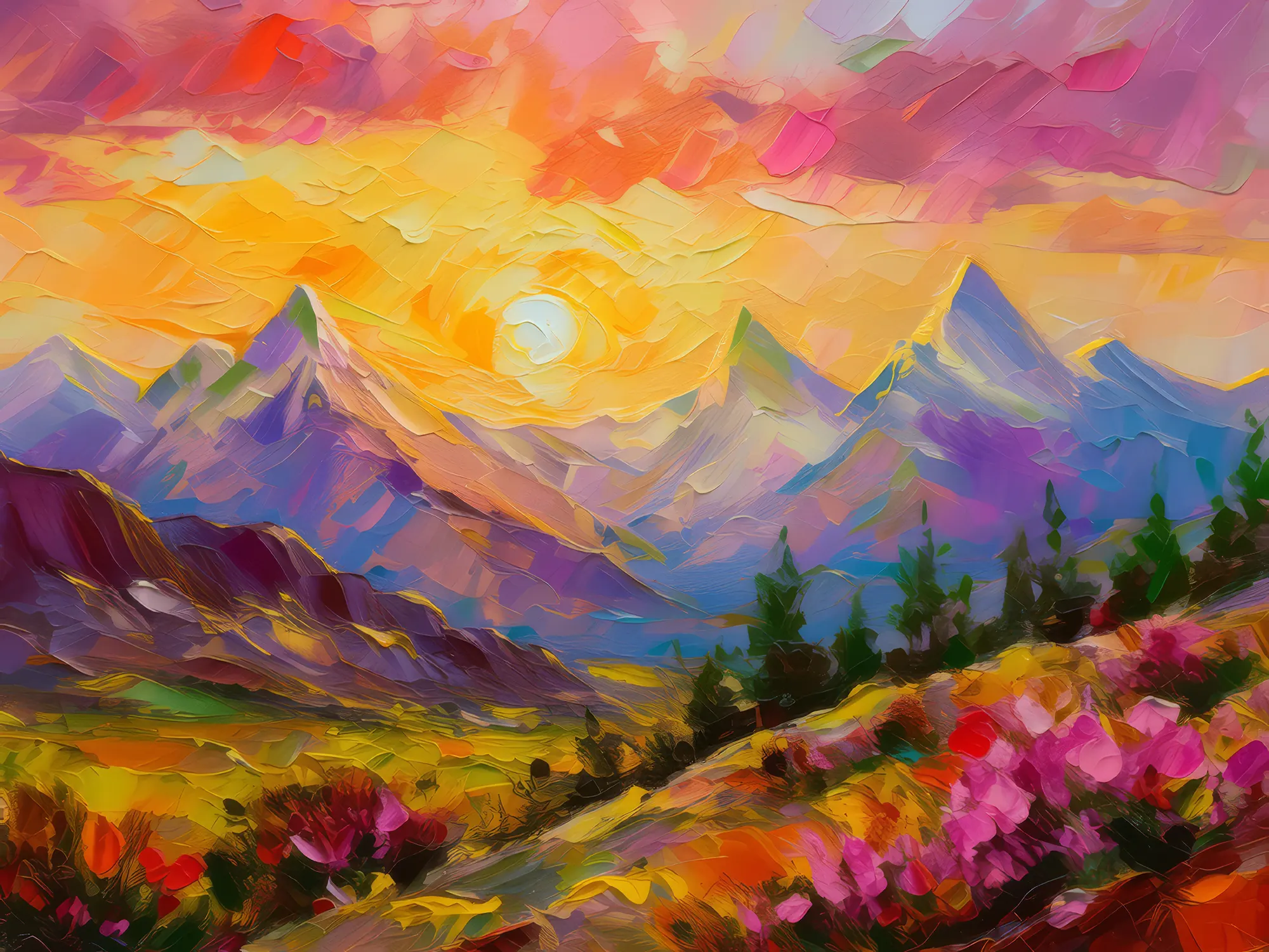 Painting: Sunset Over Alpine Peaks