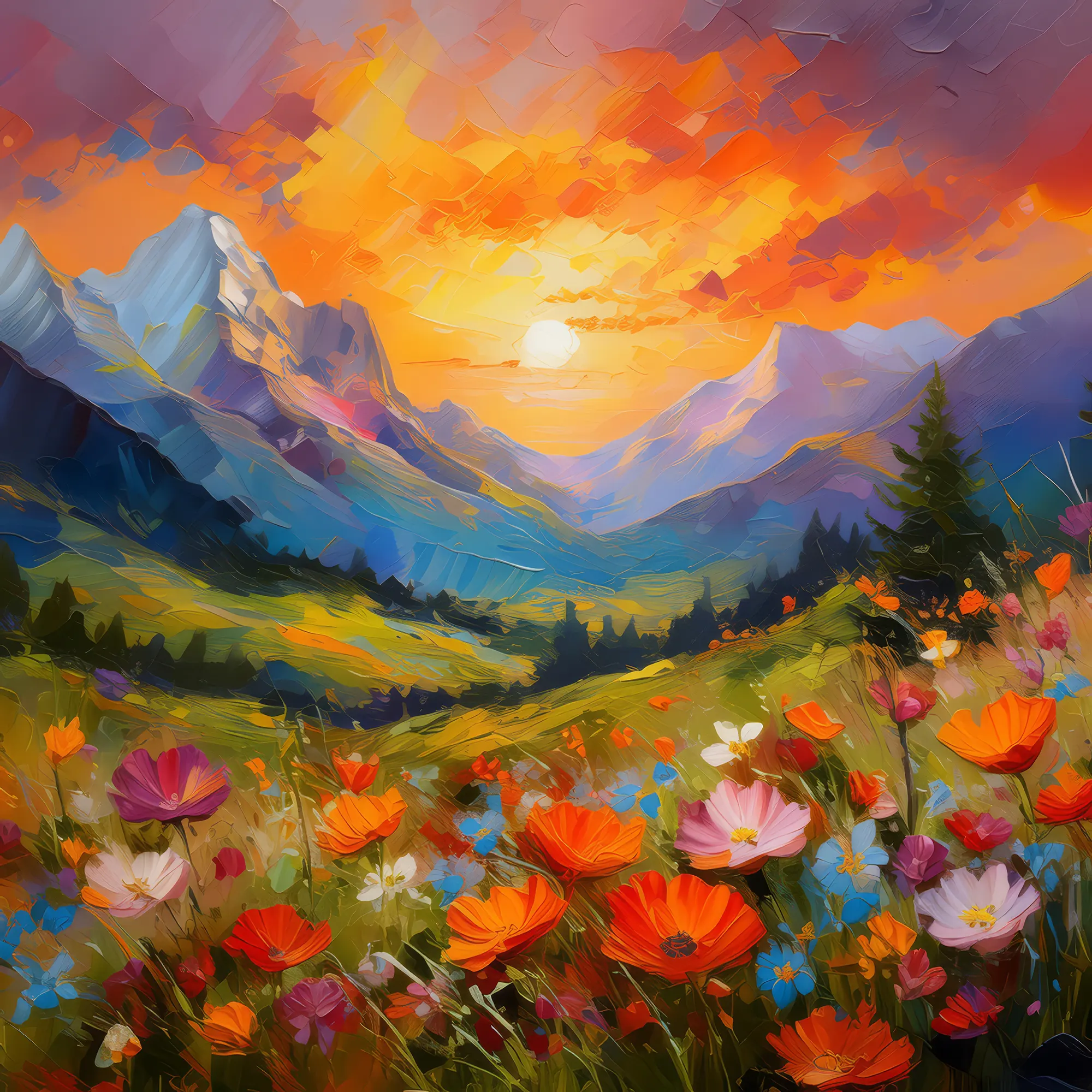 Painting: Sunset Over Alpine Valley