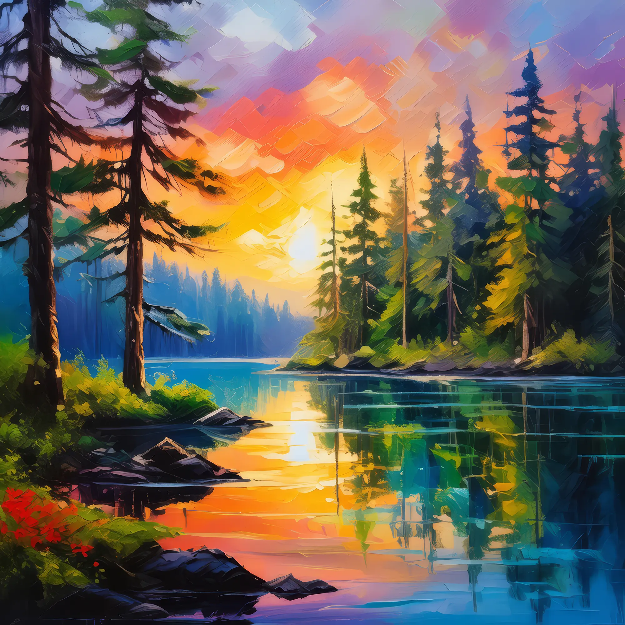Painting: Sunset Over Boreal Lake