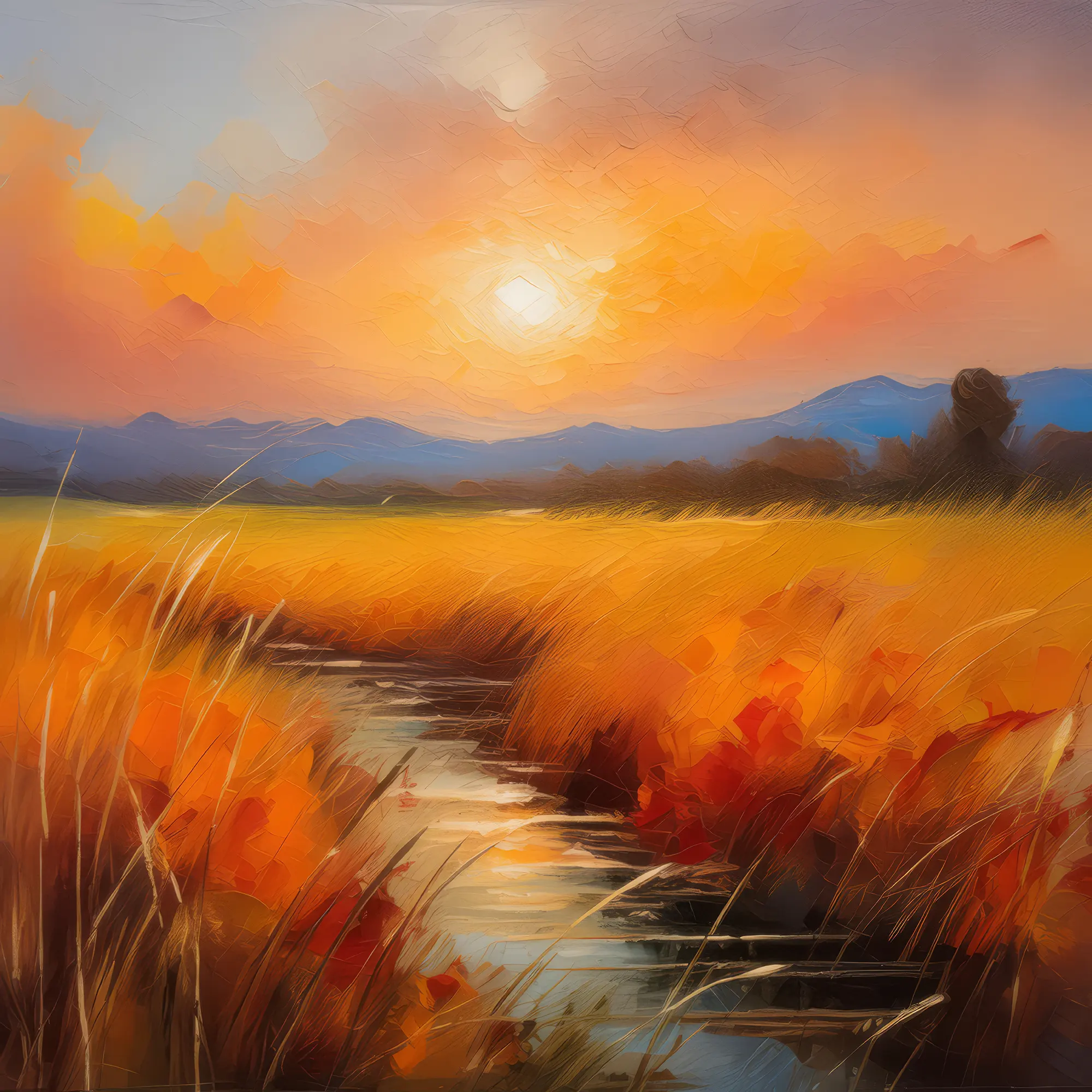 Painting: Sunset Over Grassland