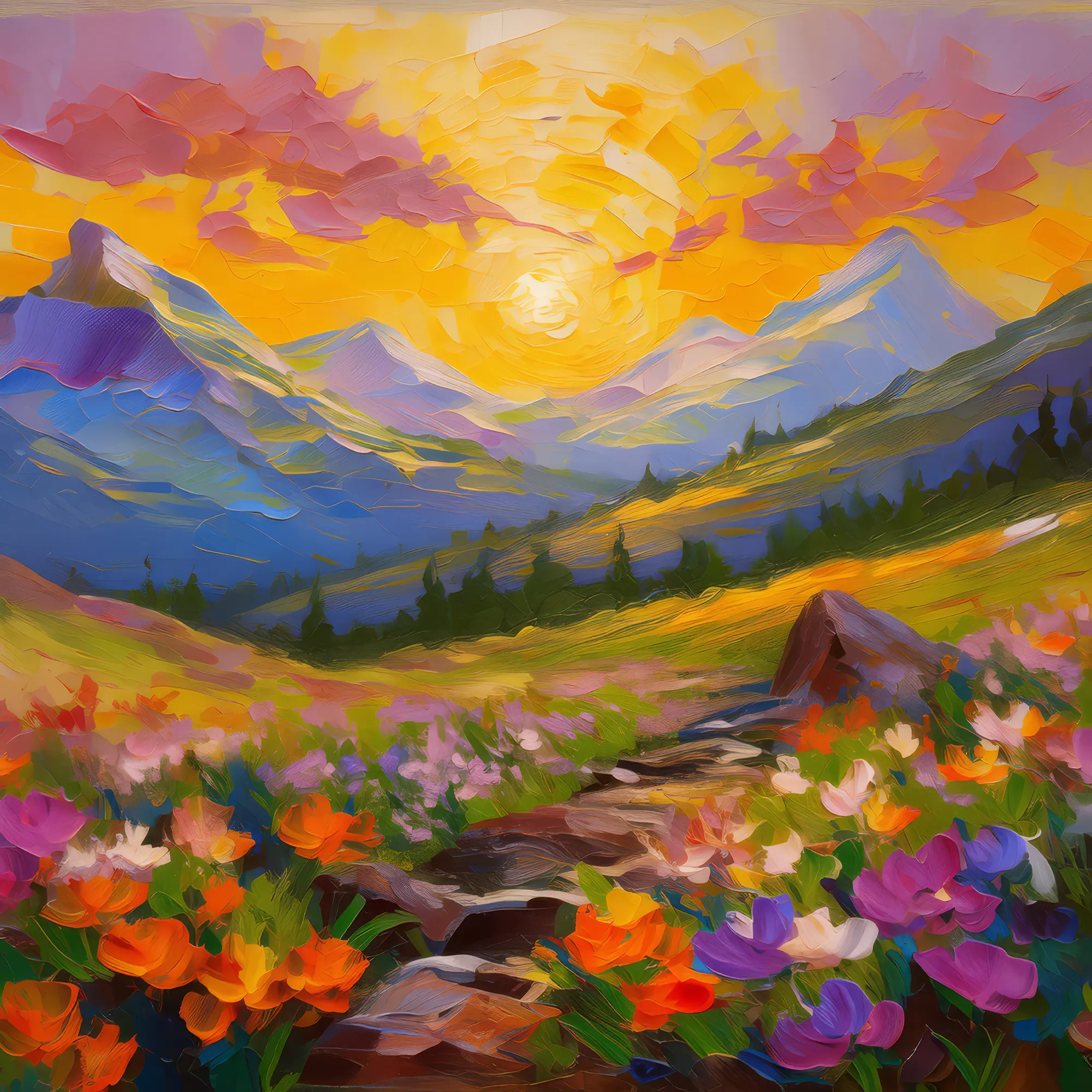 Painting: Sunset Over Hills