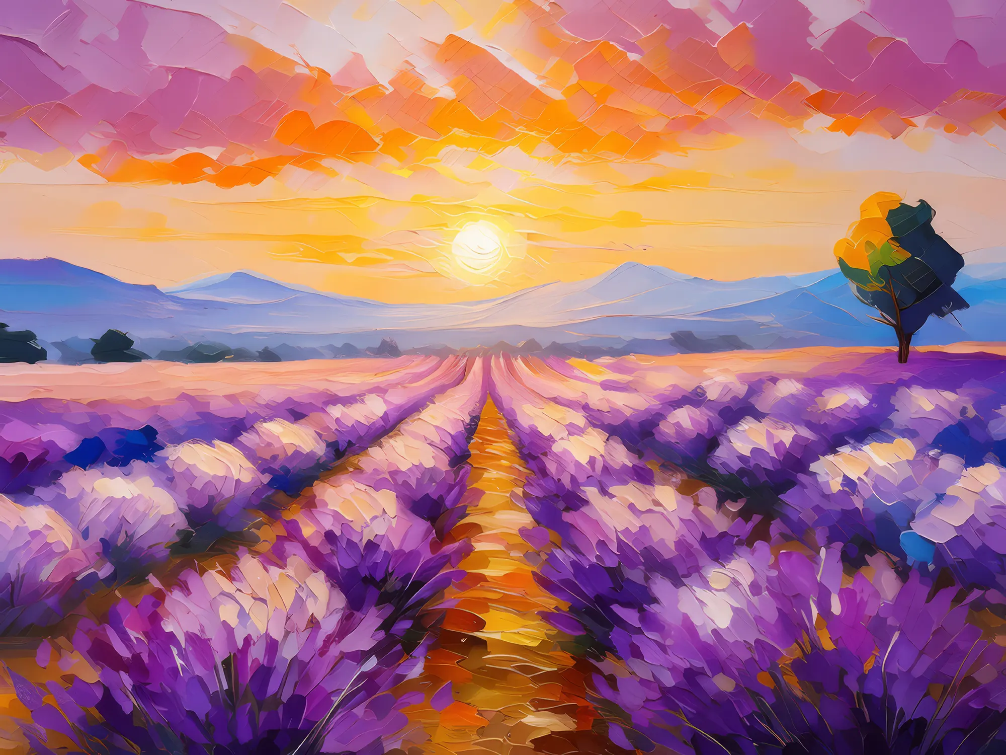 Painting: Sunset Over Lavender Fields