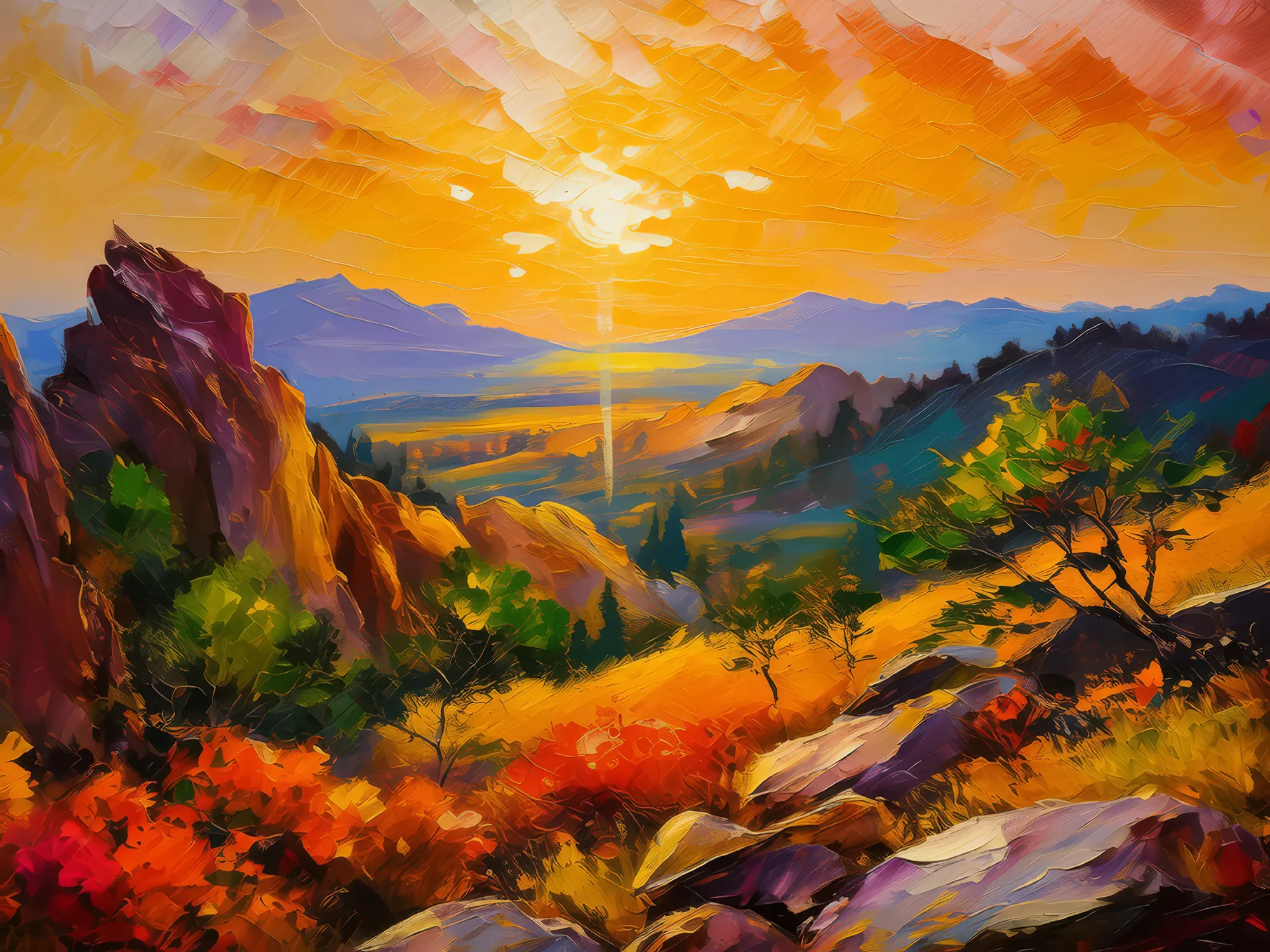 Painting: Sunset Over Rocky Hills