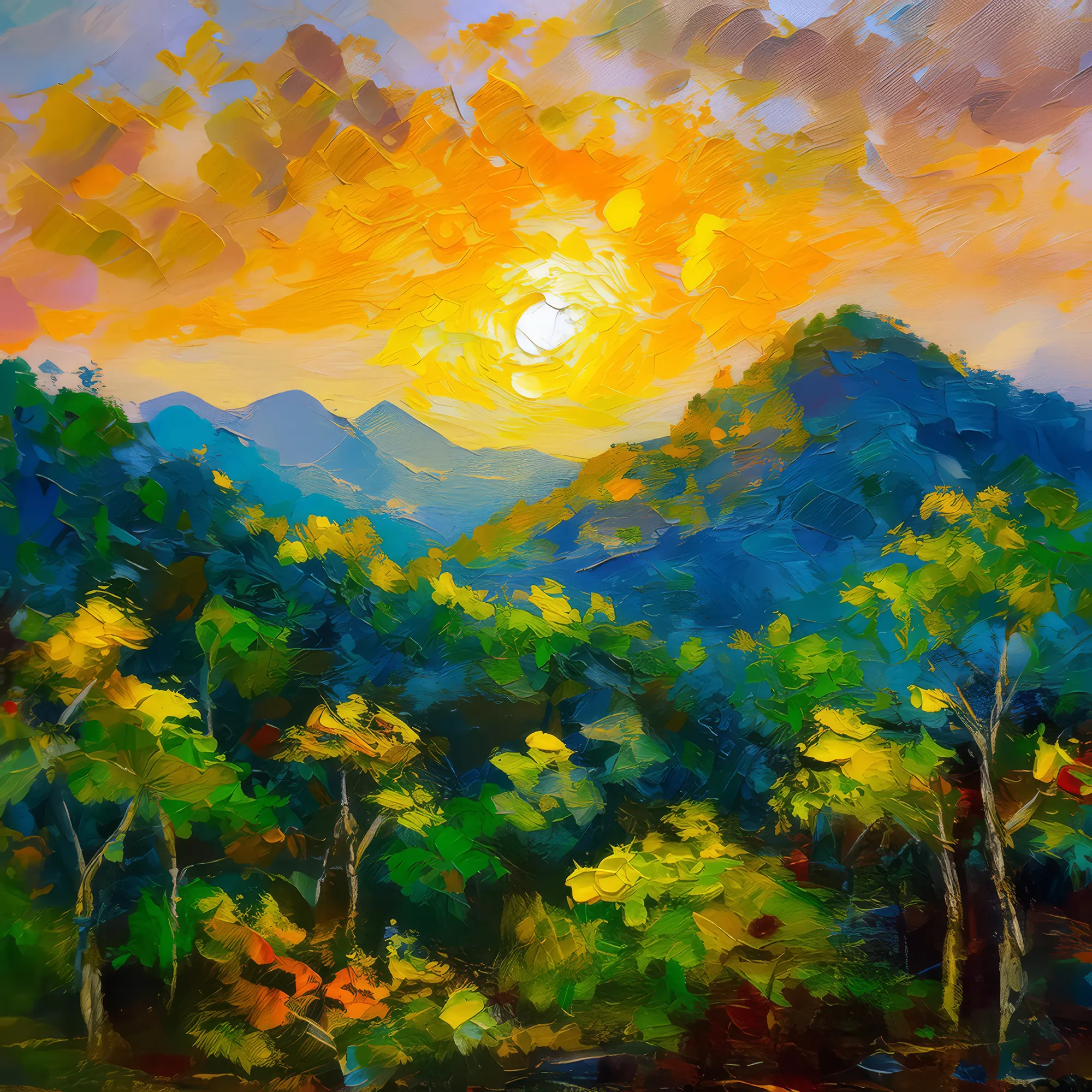 Painting: Sunset Over Tropical Peaks