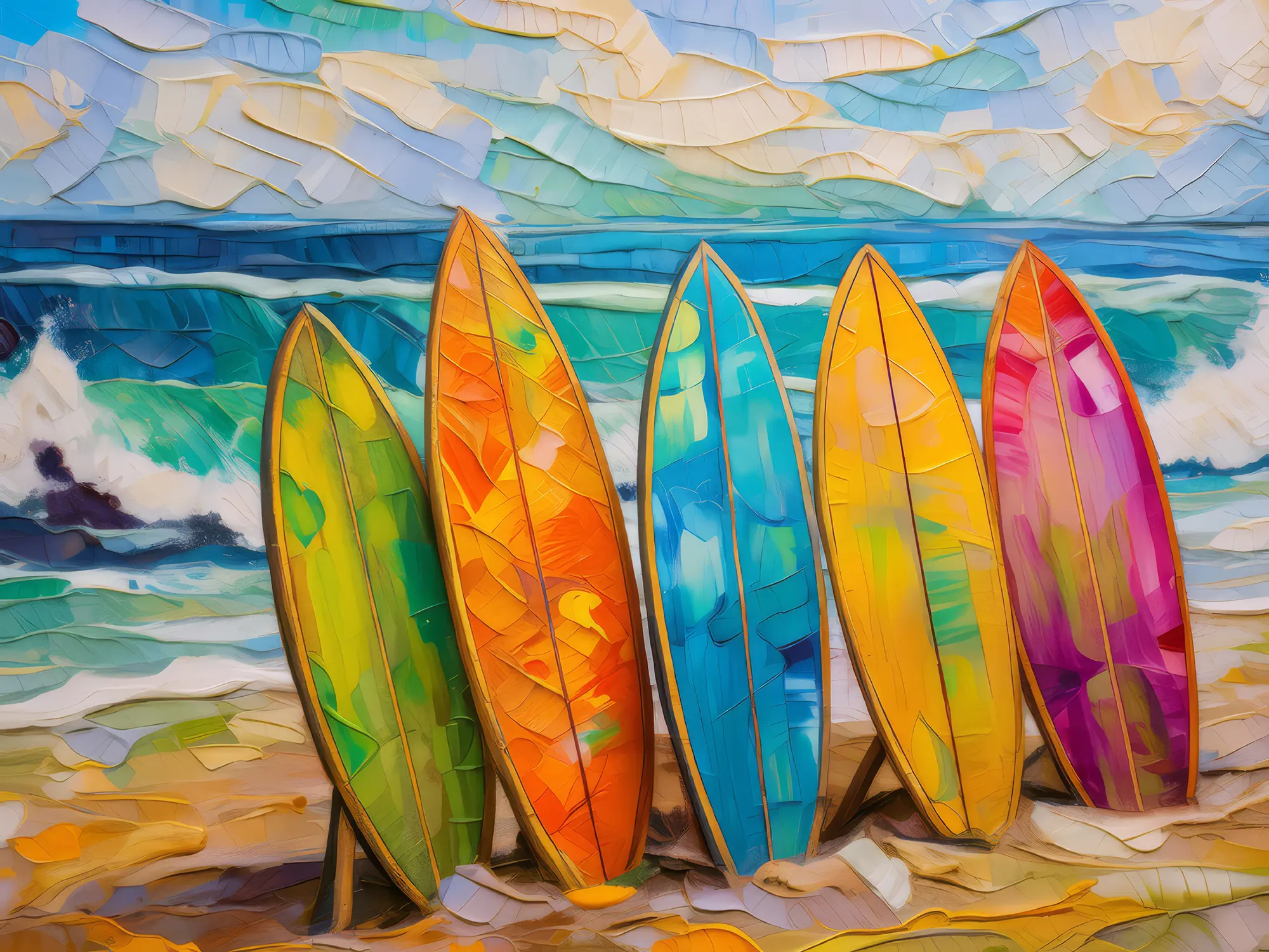 Painting: Surfboards in the Sand