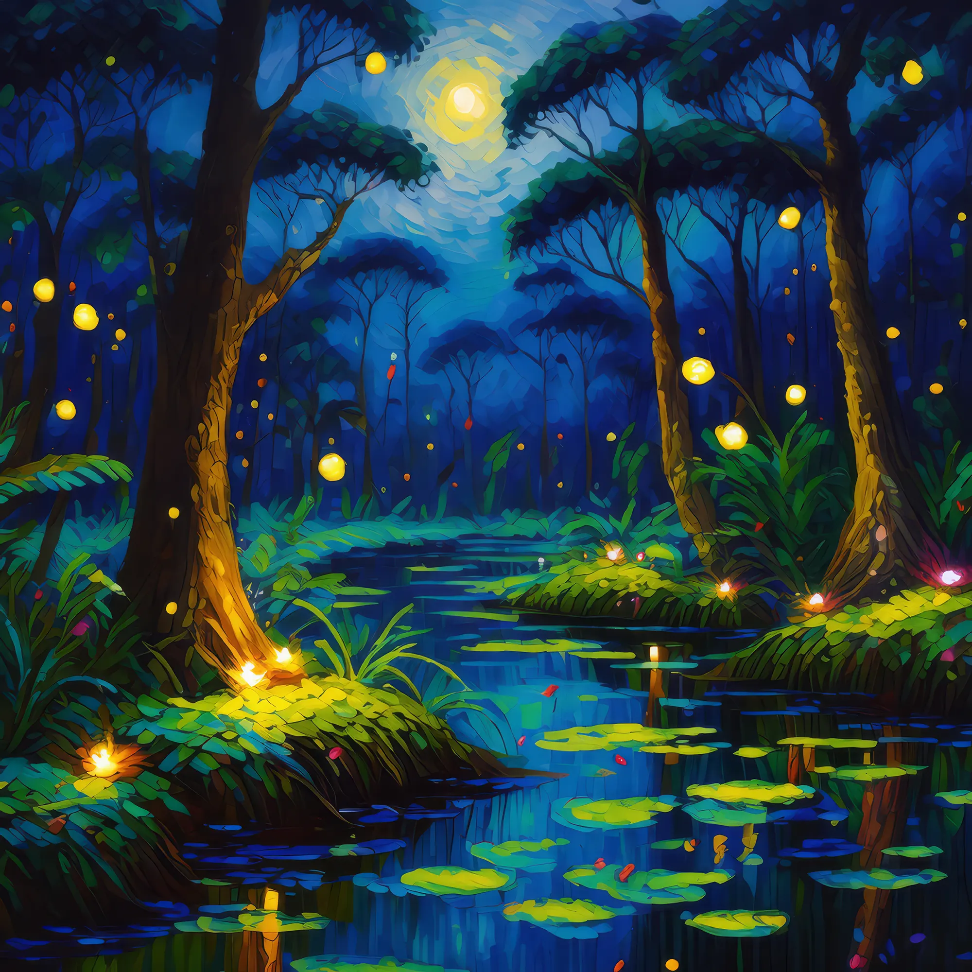 Painting: Swamp Fireflies Glow