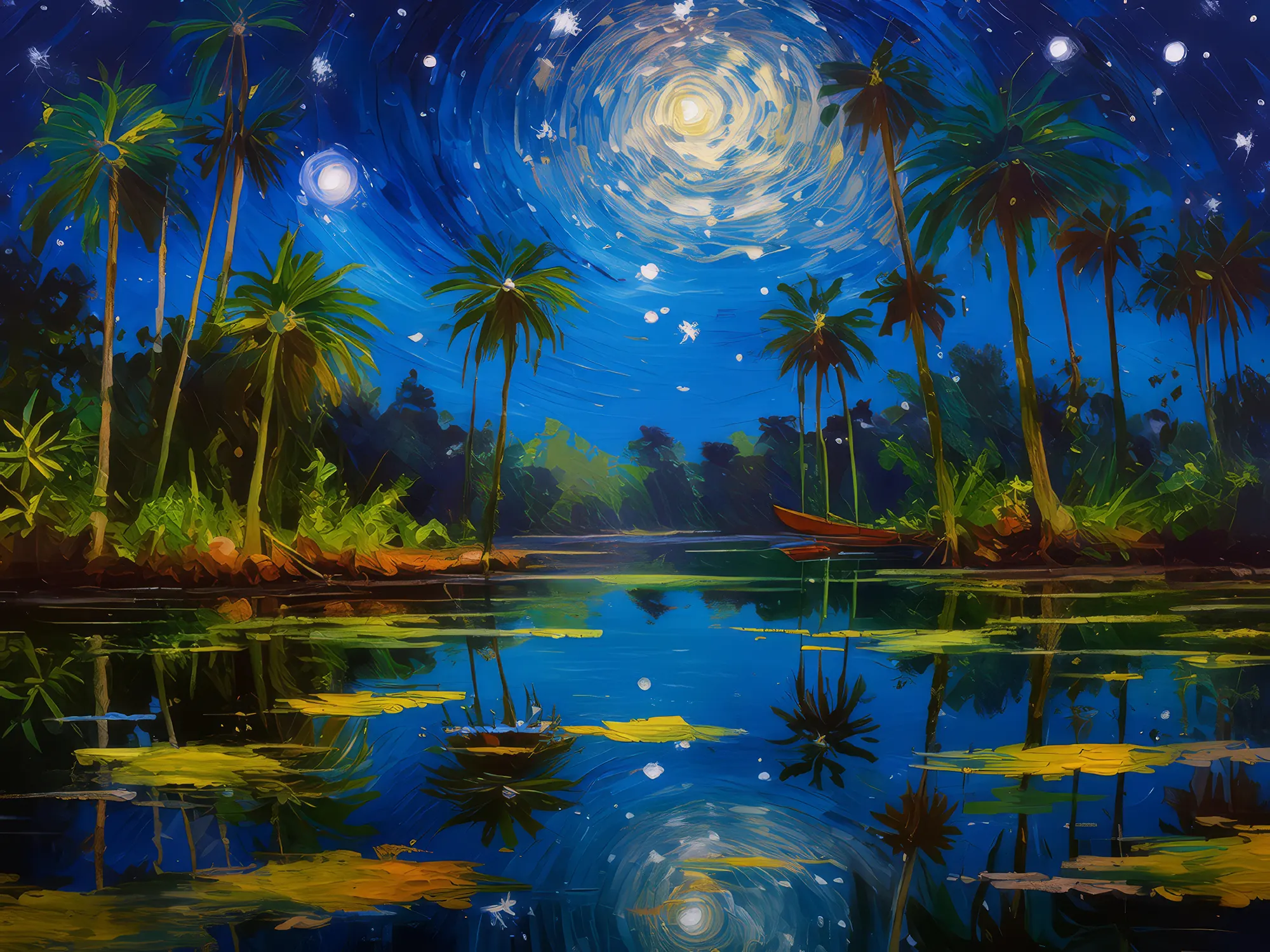 Painting: Swamp Night Reflections