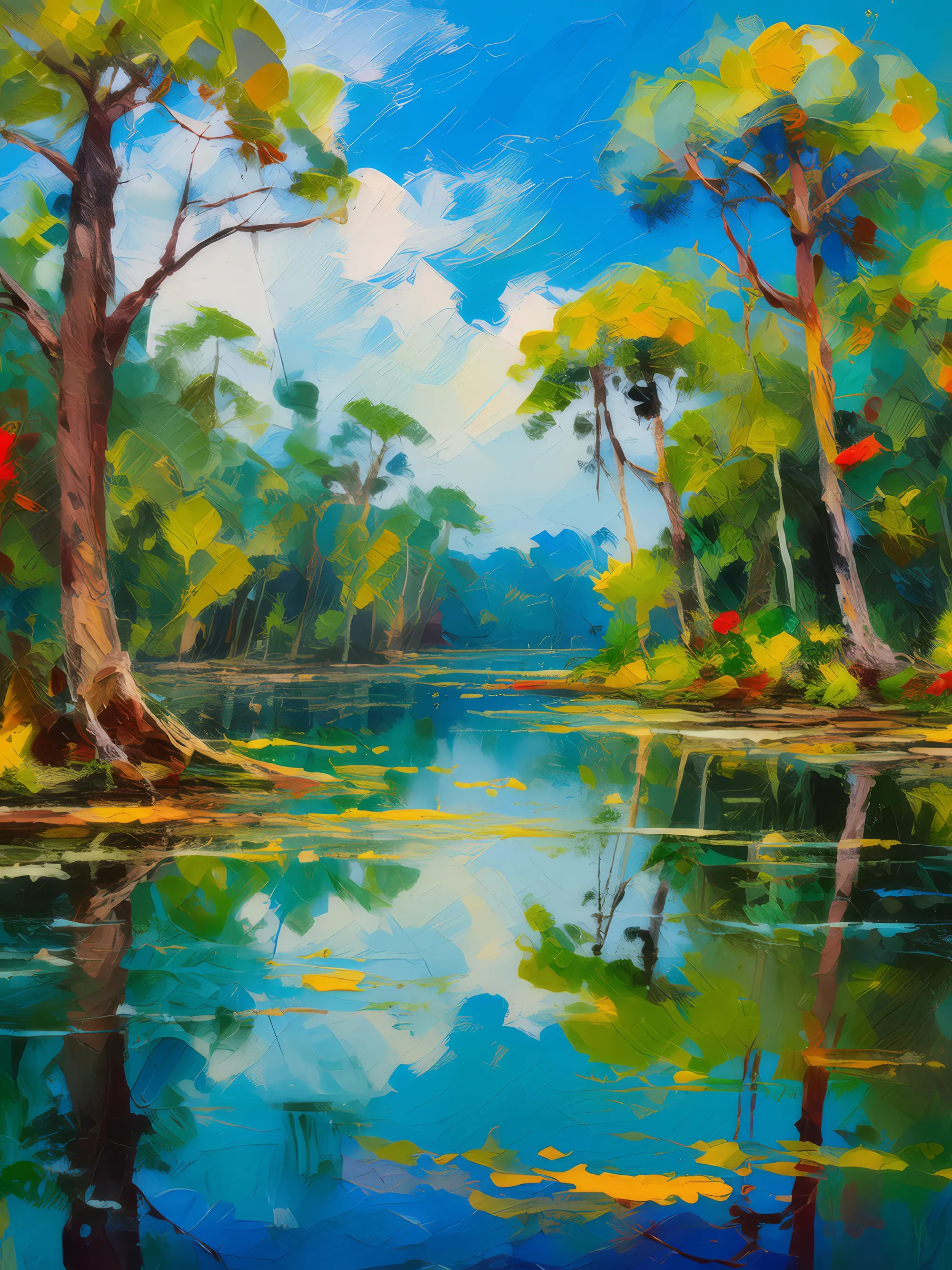 Painting: Swamp Reflection Lake