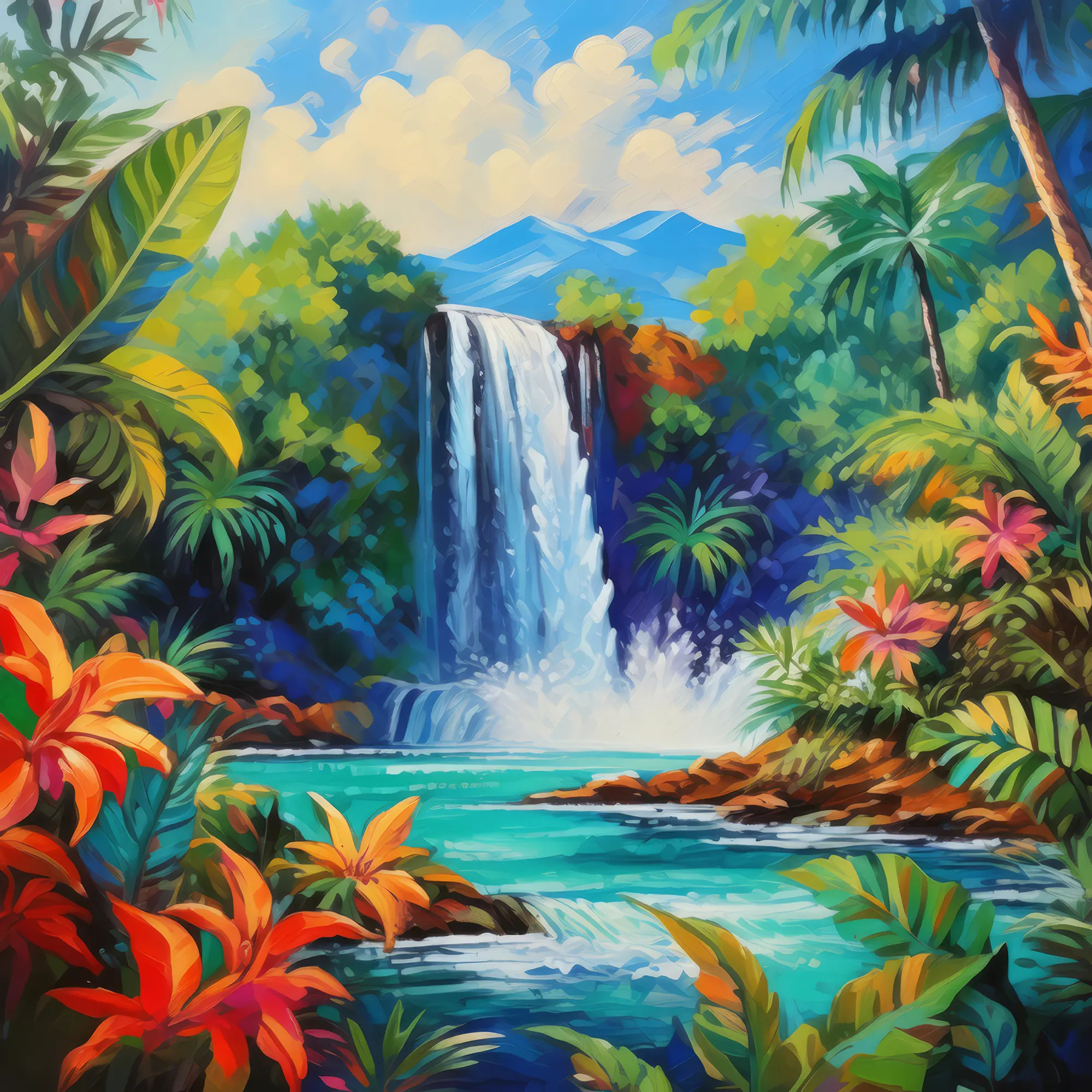 Painting: Thundering Tropical Waterfall