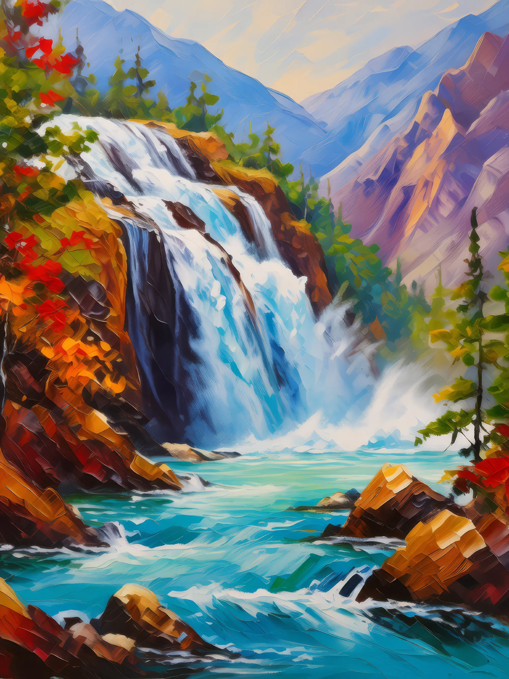 Painting: Thunderous Mountain Waterfall