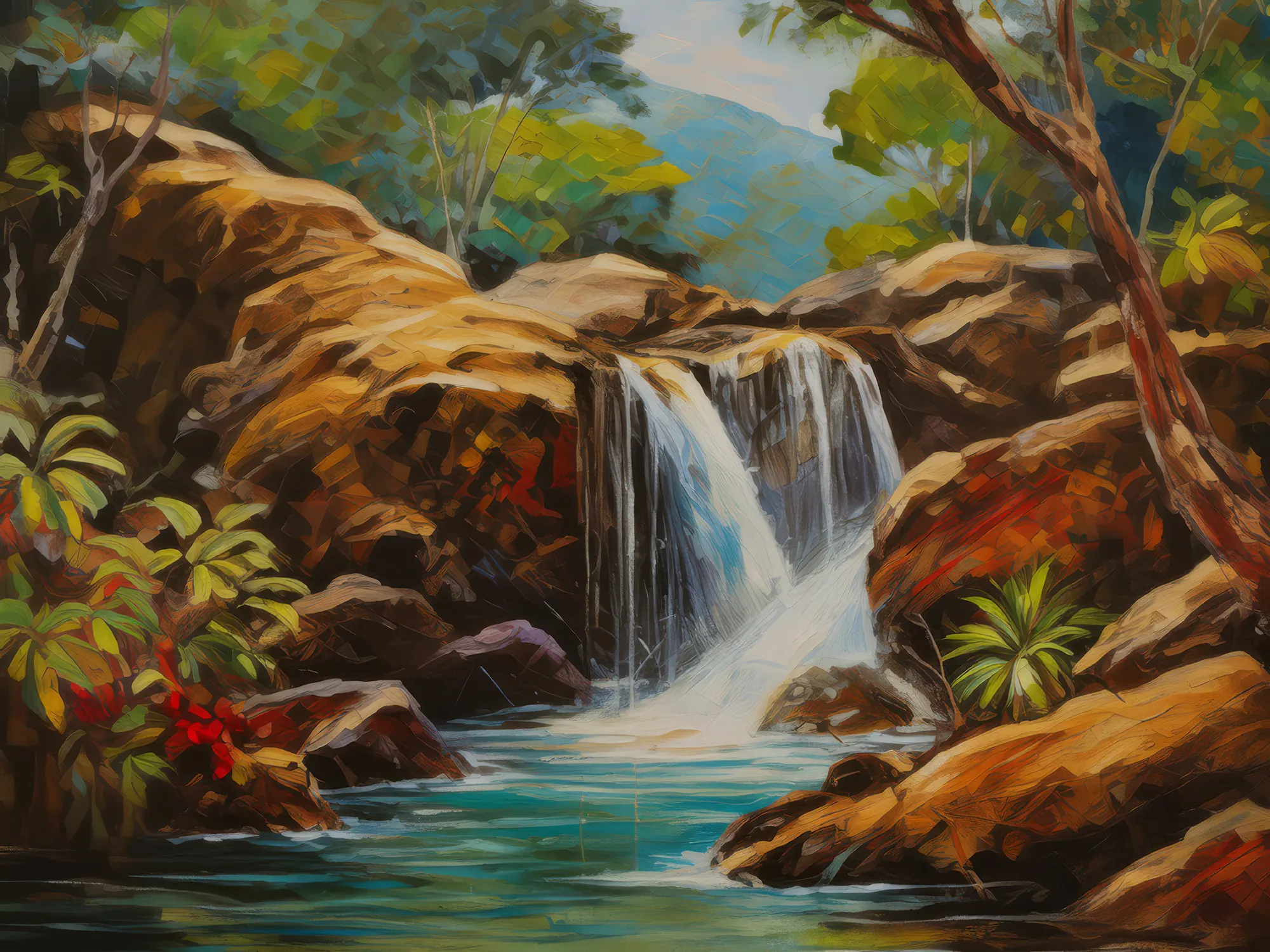 Painting: Tropical Dry Forest Waterfall
