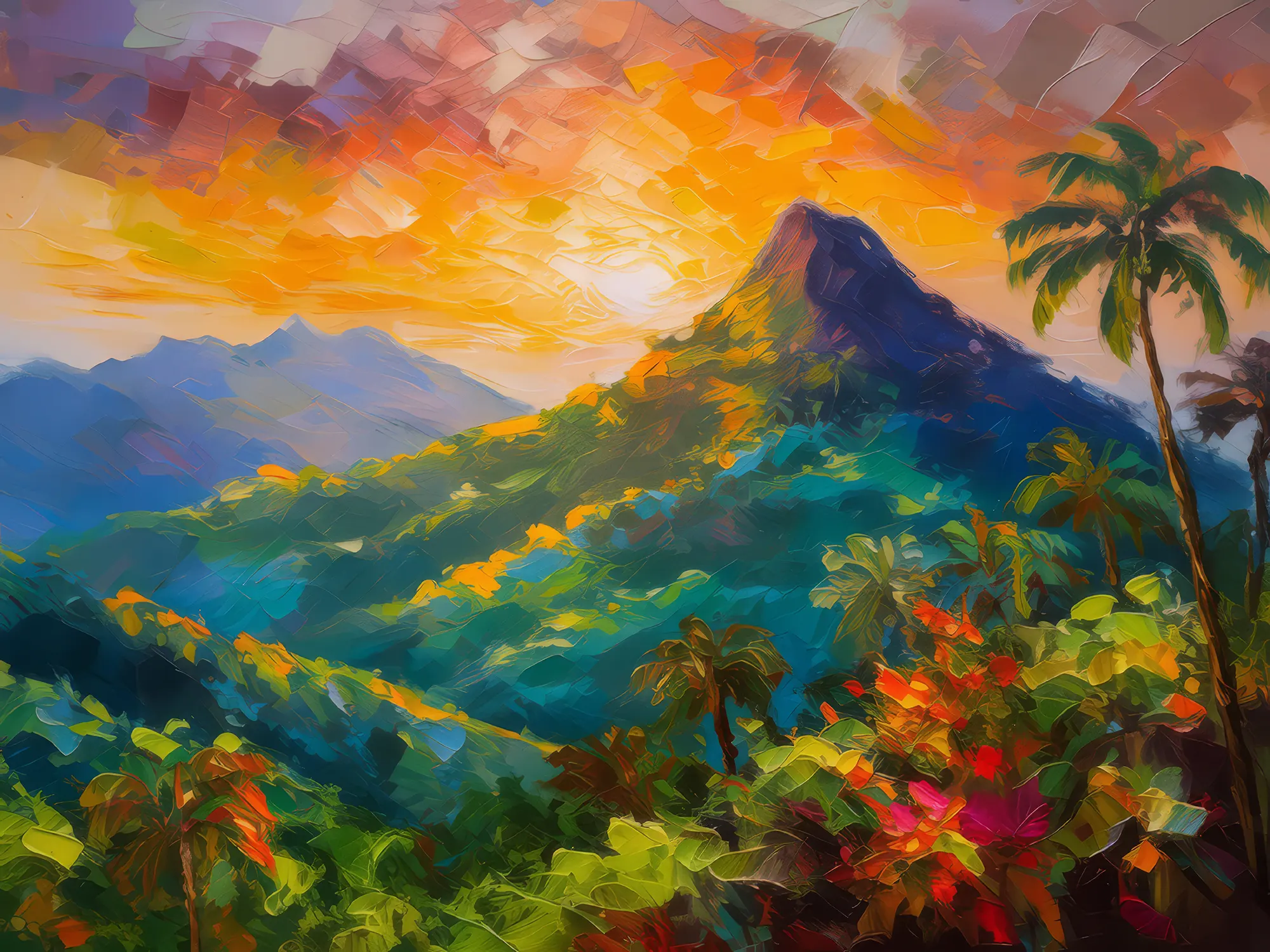 Painting: Tropical Peaks at Dawn