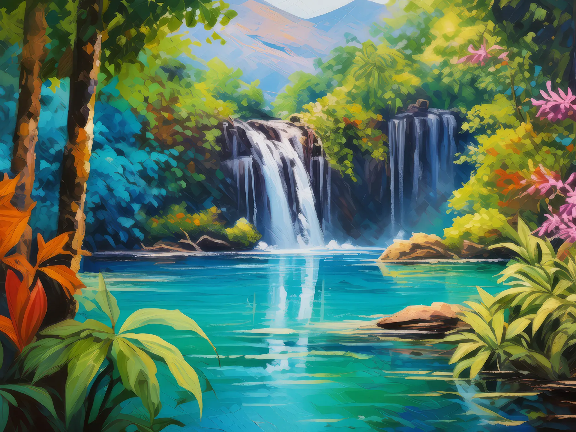 Painting: Tropical Waterfall Escape