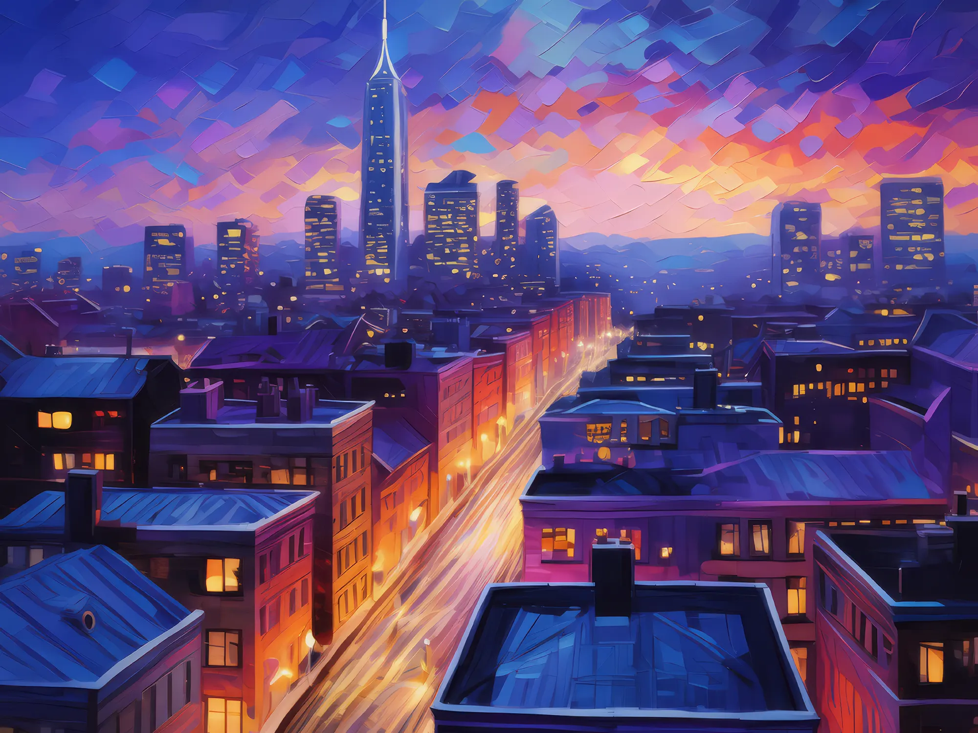 Painting: Twilight City Rooftop