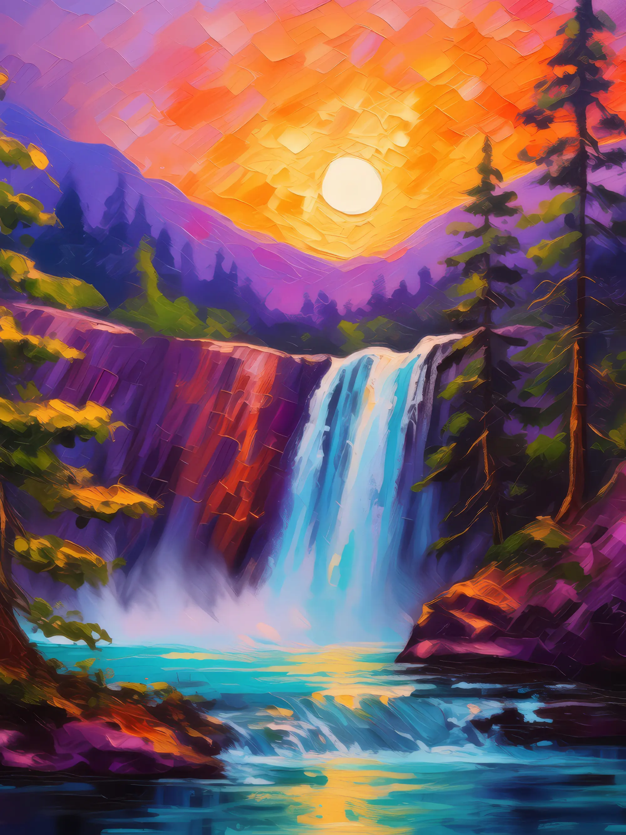 Painting: Twilight Glow Waterfall