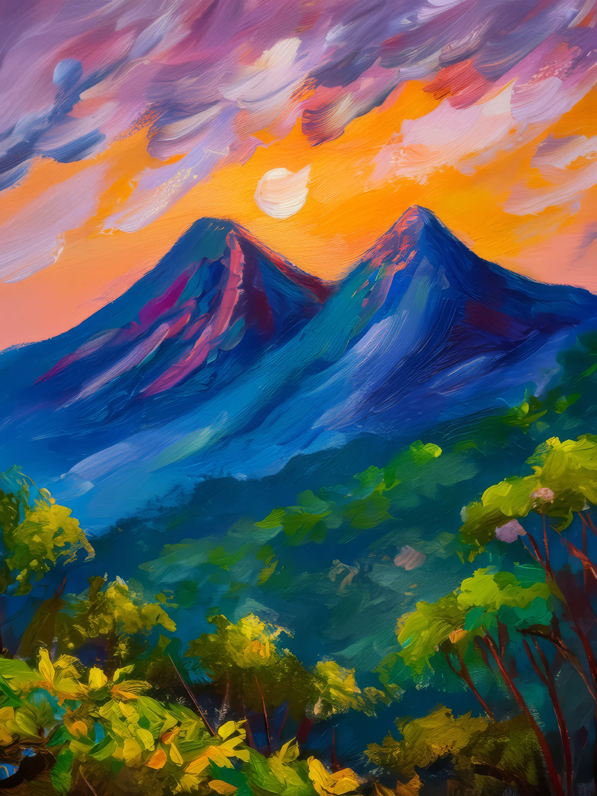 Painting: Twilight Glow on Mountain Ridge