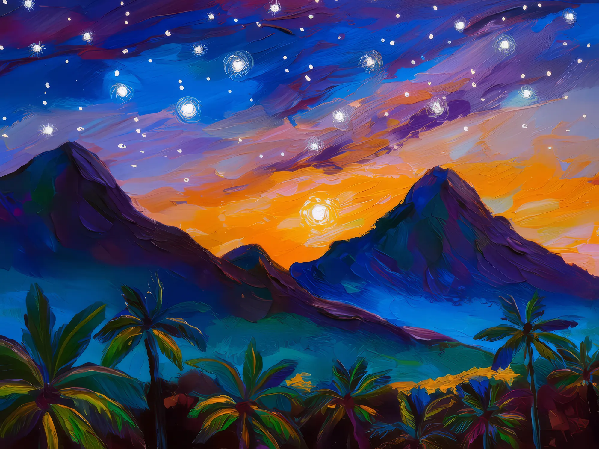 Painting: Twilight Mountain Silhouettes