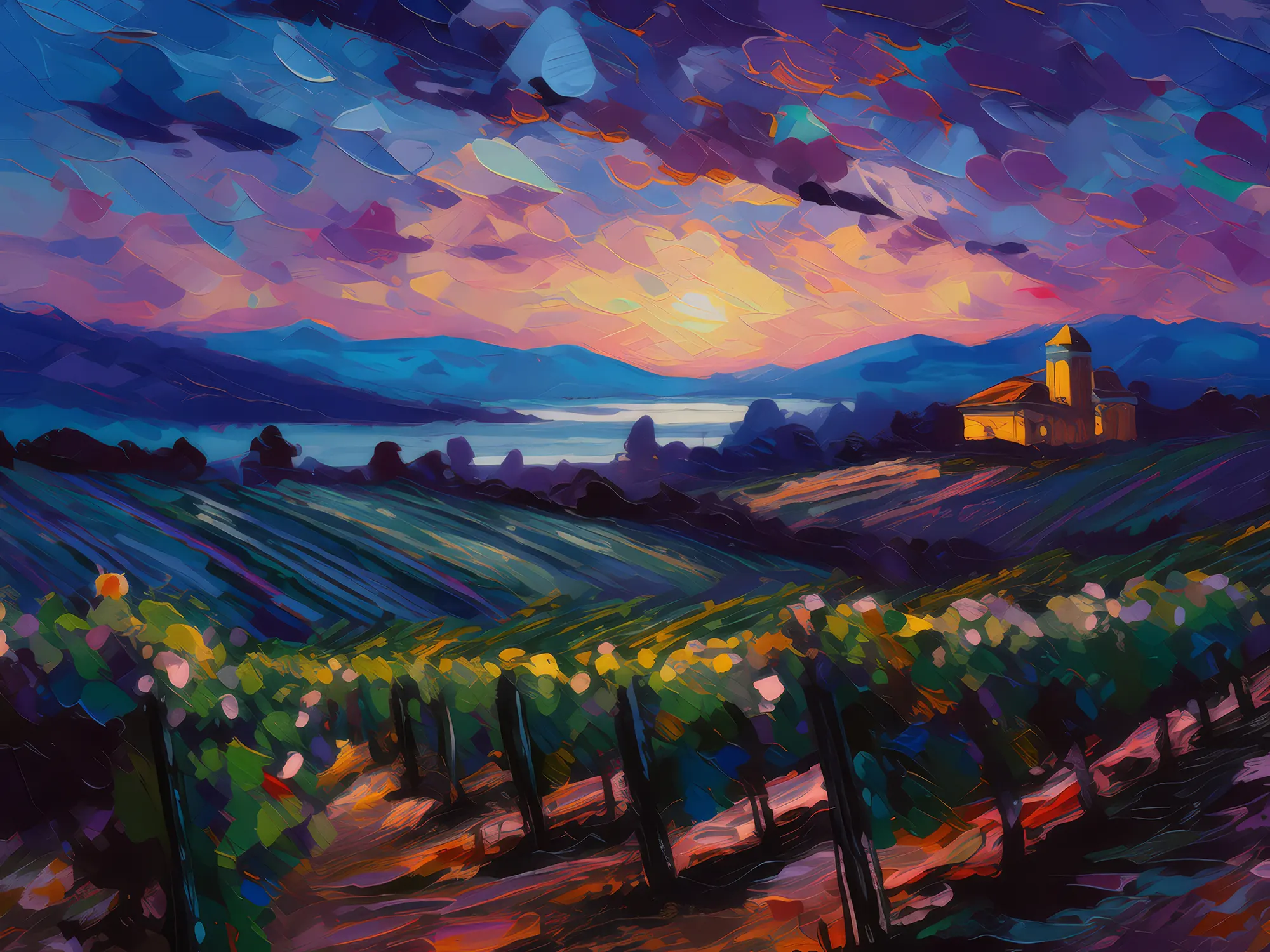 Painting: Twilight at the Vineyard