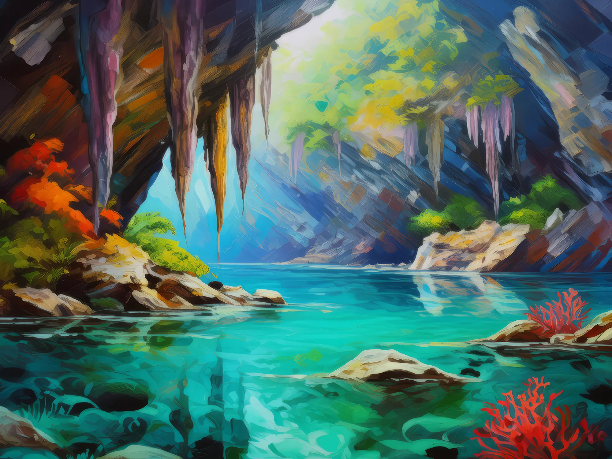 Painting: Underwater Cave Exploration