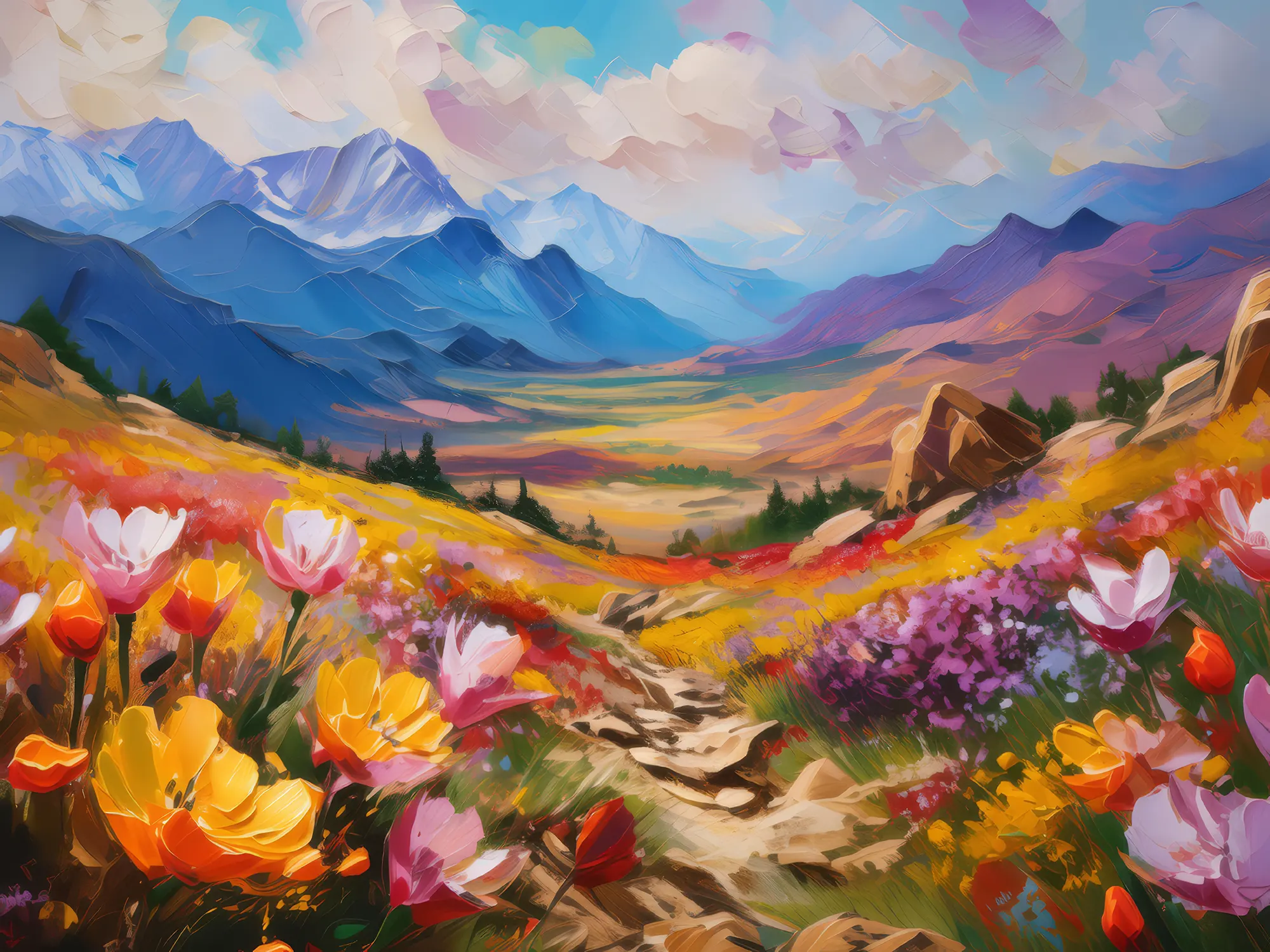 Painting: Vibrant Alpine Desert Blooms