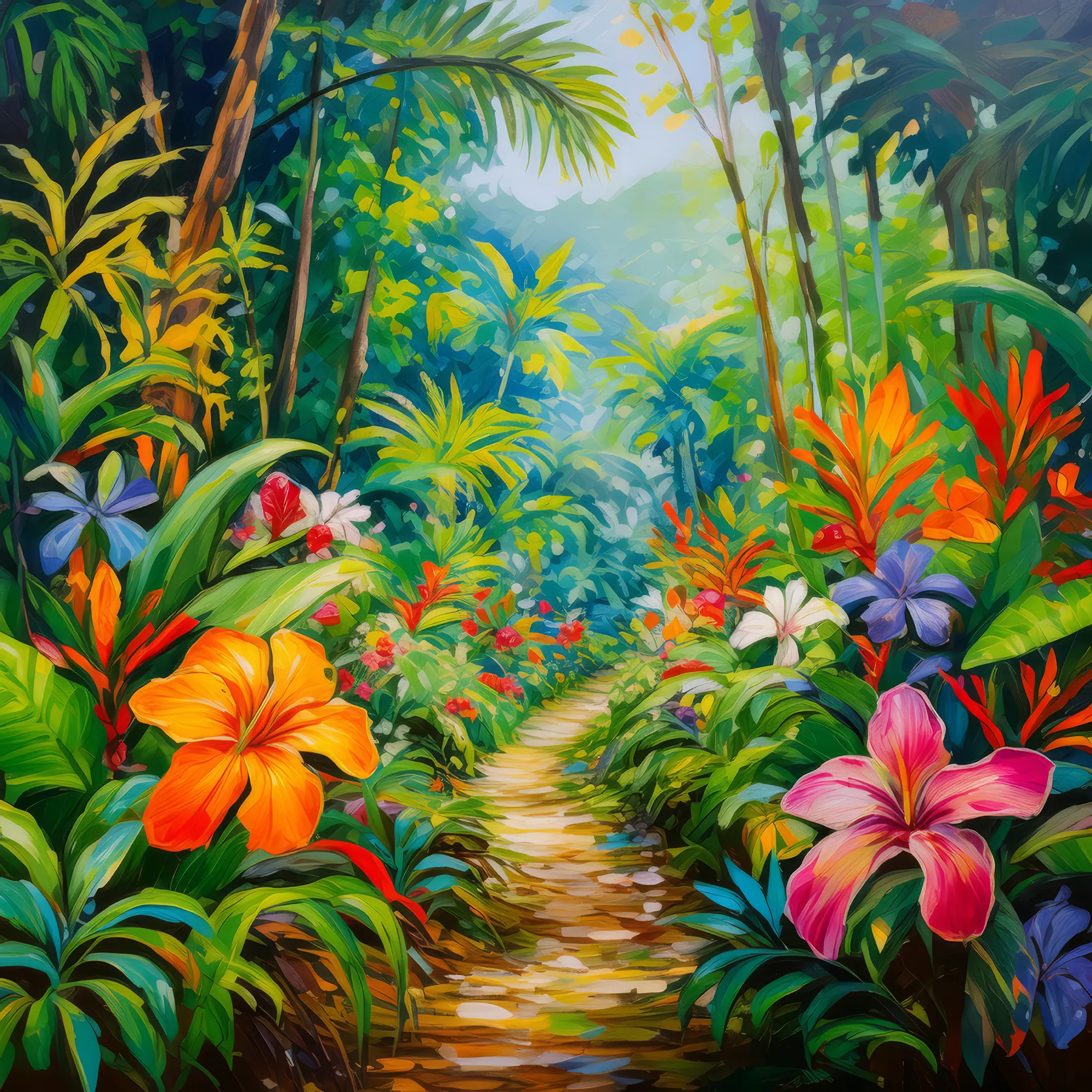 Painting: Vibrant Jungle Flower Trail