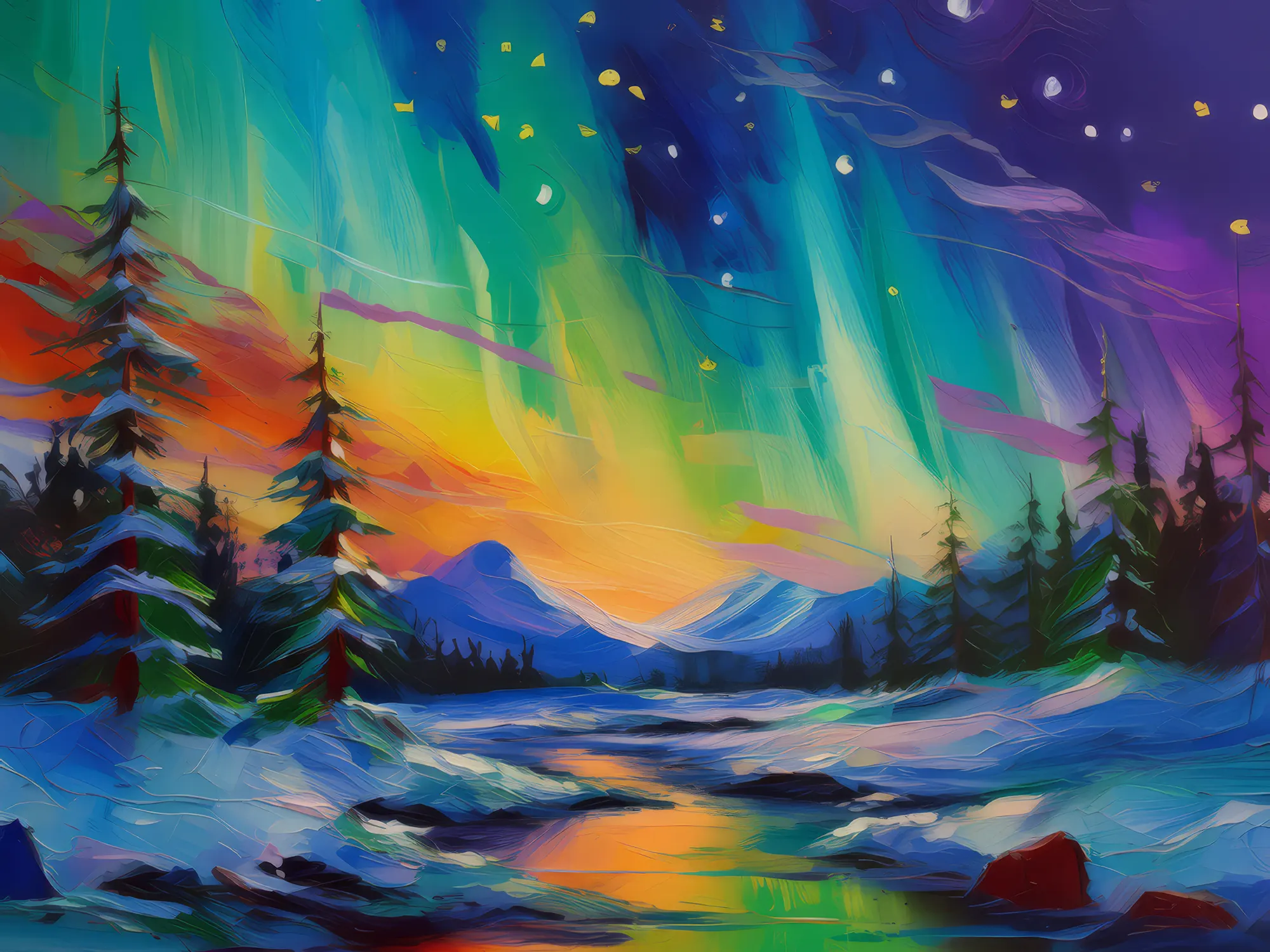 Painting: Vivid Aurora Over Desert