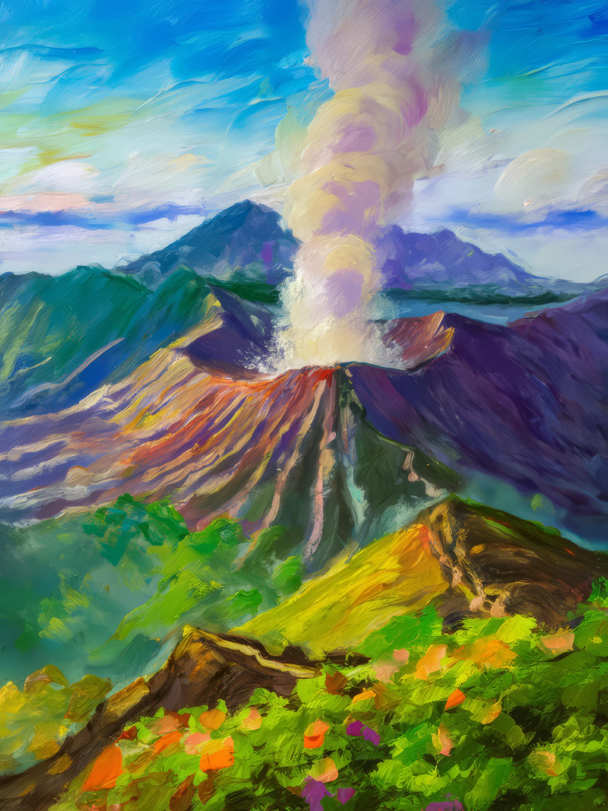 Painting: Volcanic Crater Tropical Peak