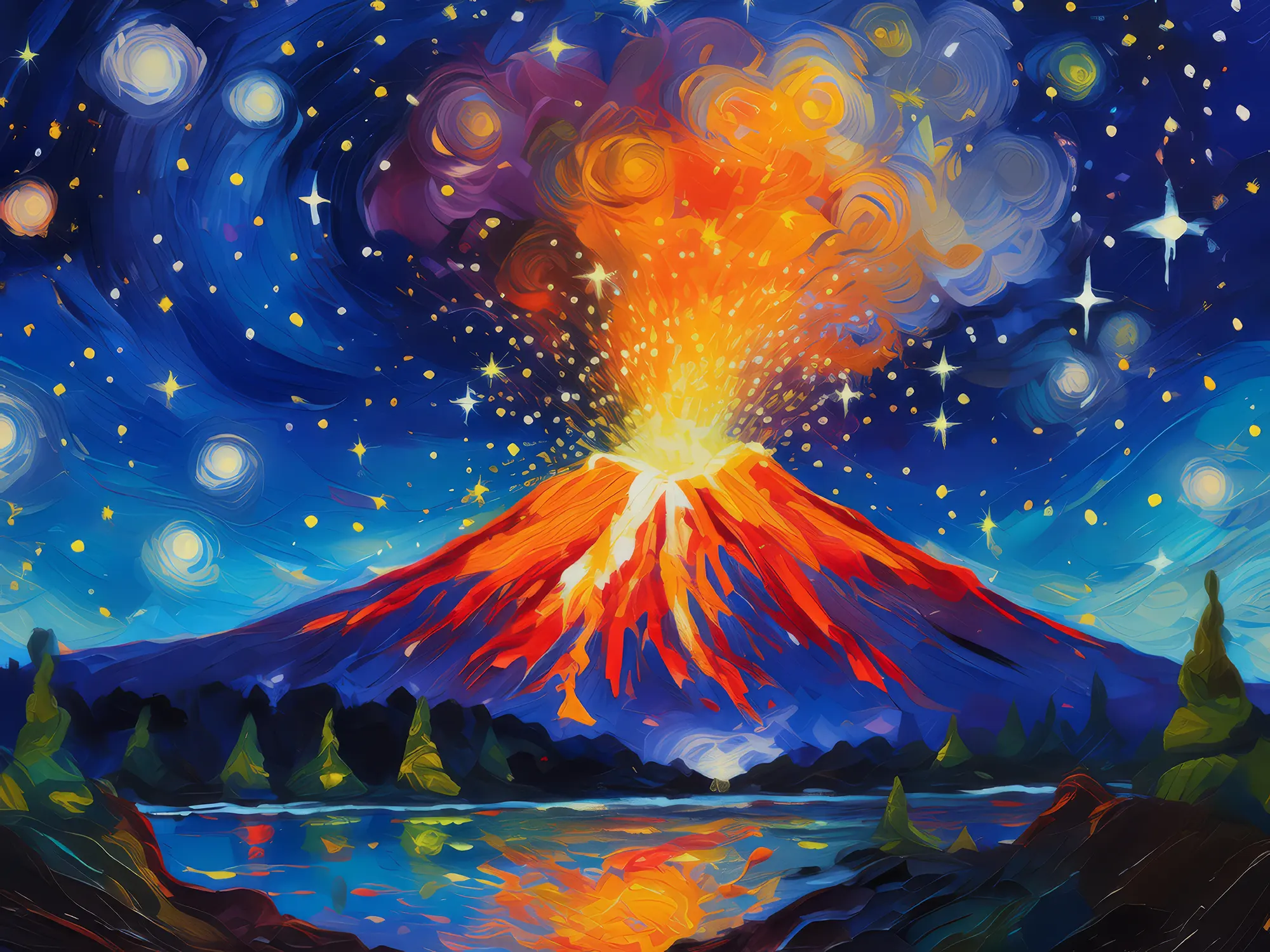 Painting: Volcanic Eruption Night