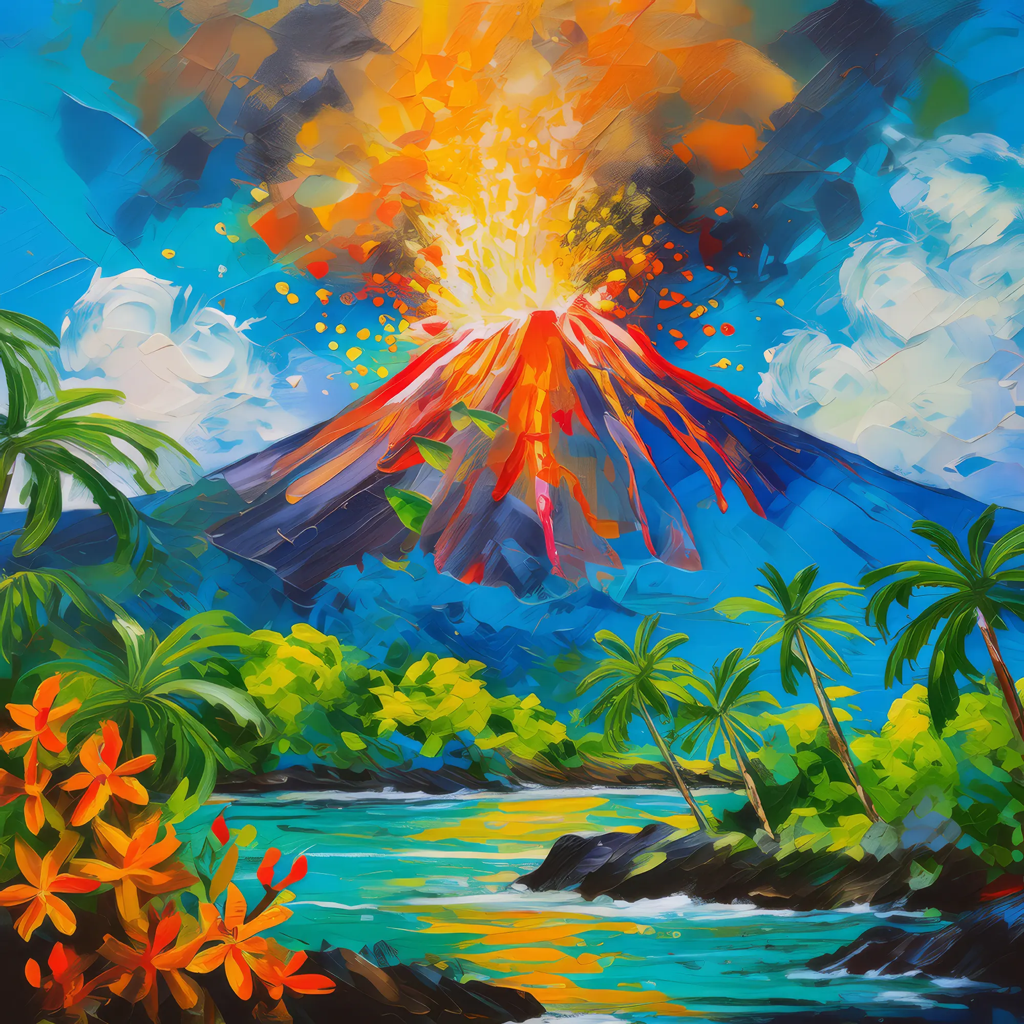Painting: Volcanic Tropical Mountain