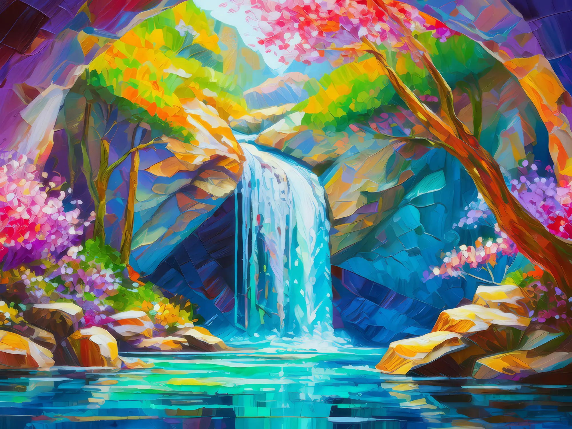 Painting: Waterfall Over Crystalline Cave