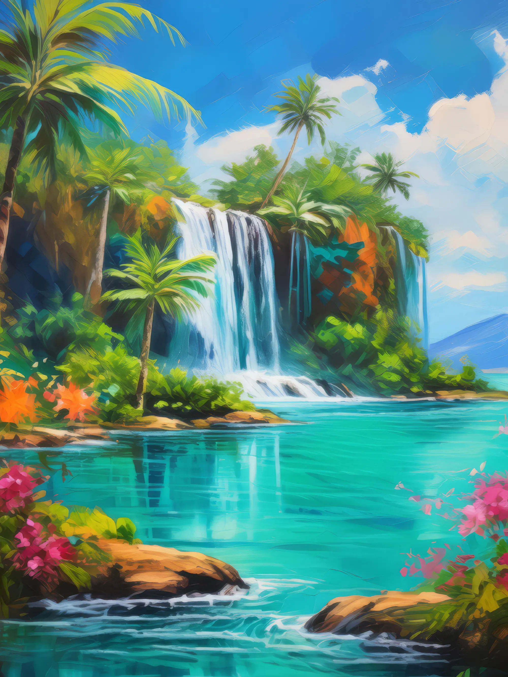 Painting: Waterfall Paradise Island