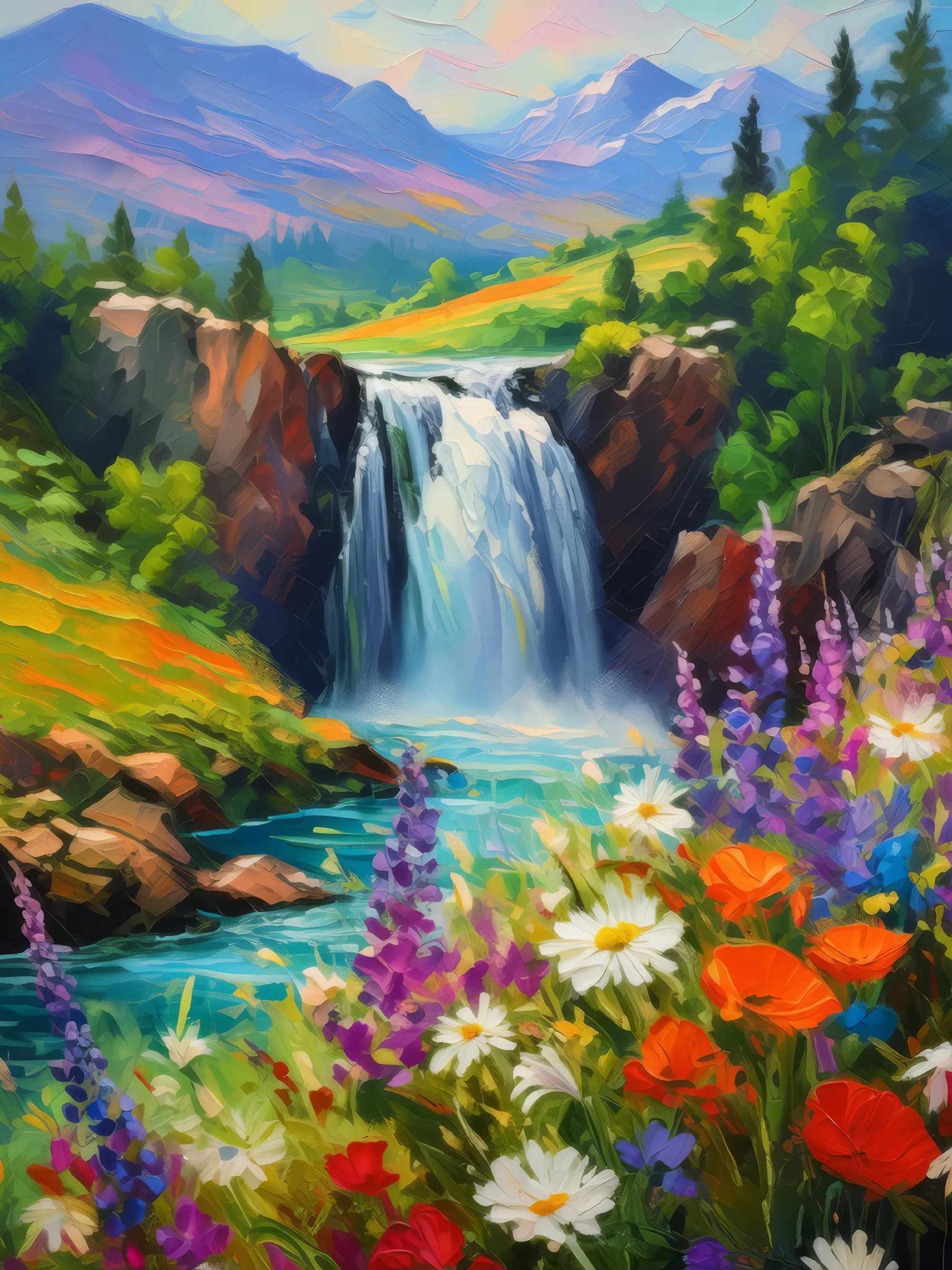 Painting: Waterfall in Blooming Valley