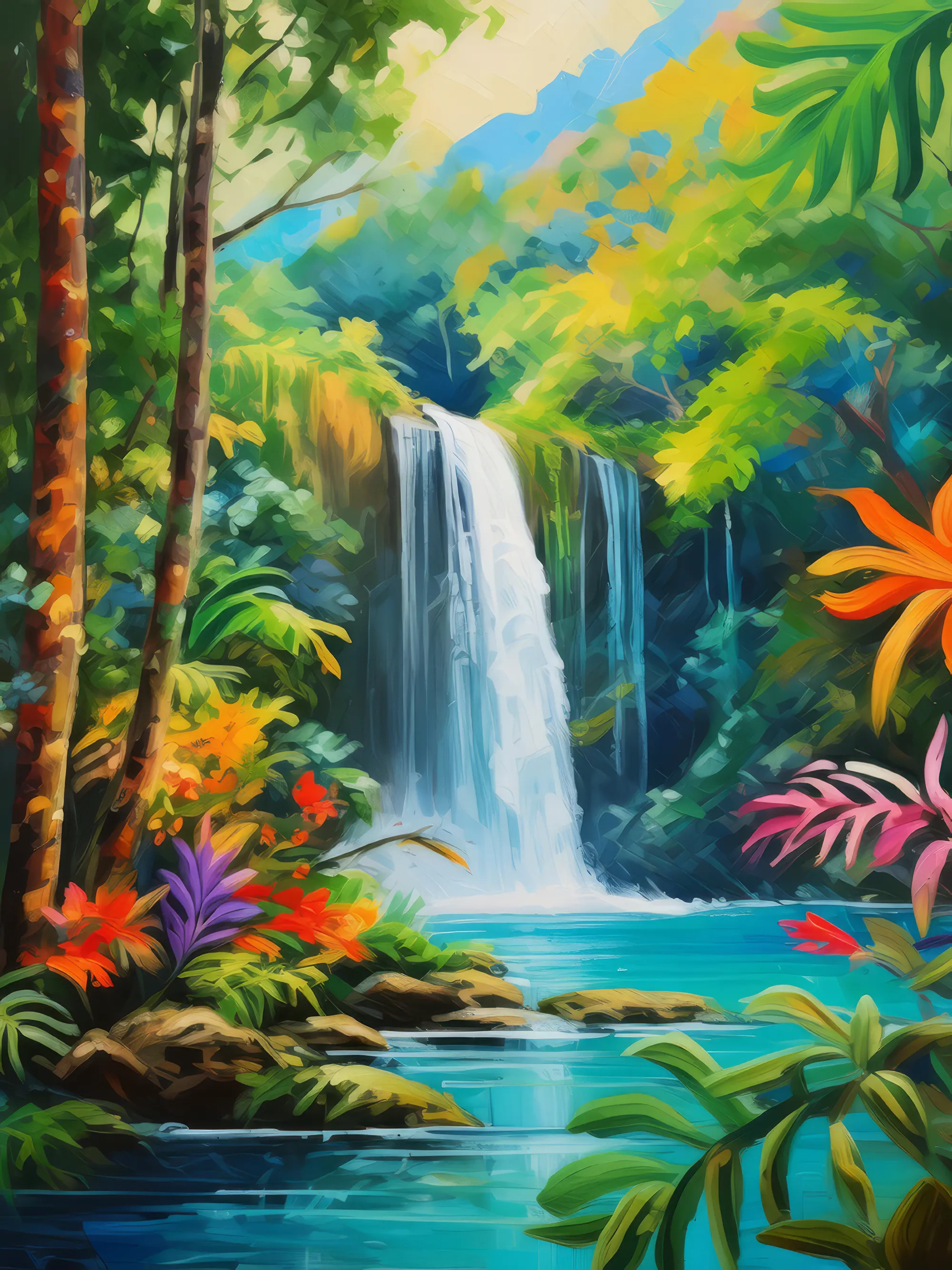 Painting: Waterfall in a Rainforest