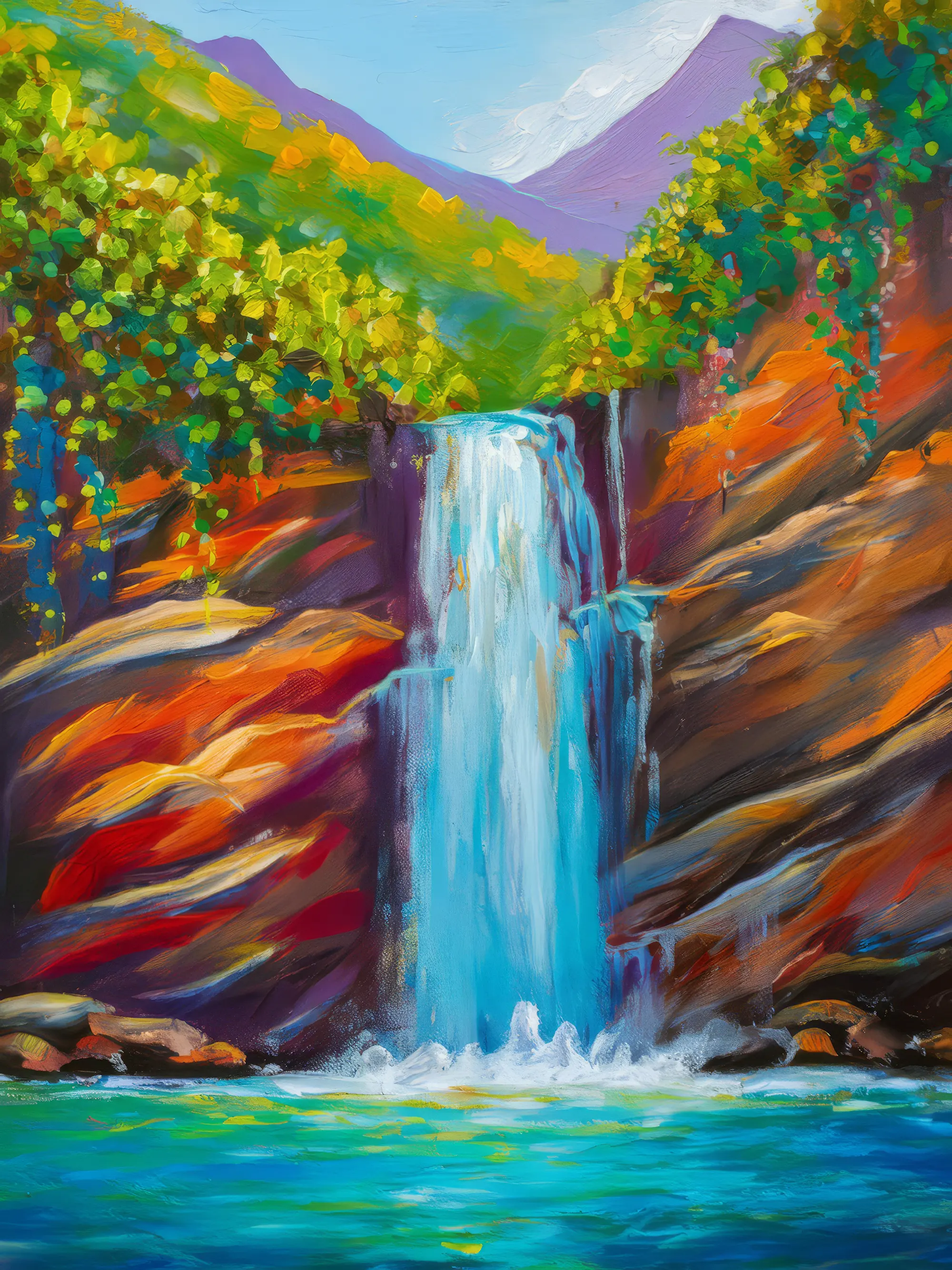 Painting: Waterfall on Tropical Cliff