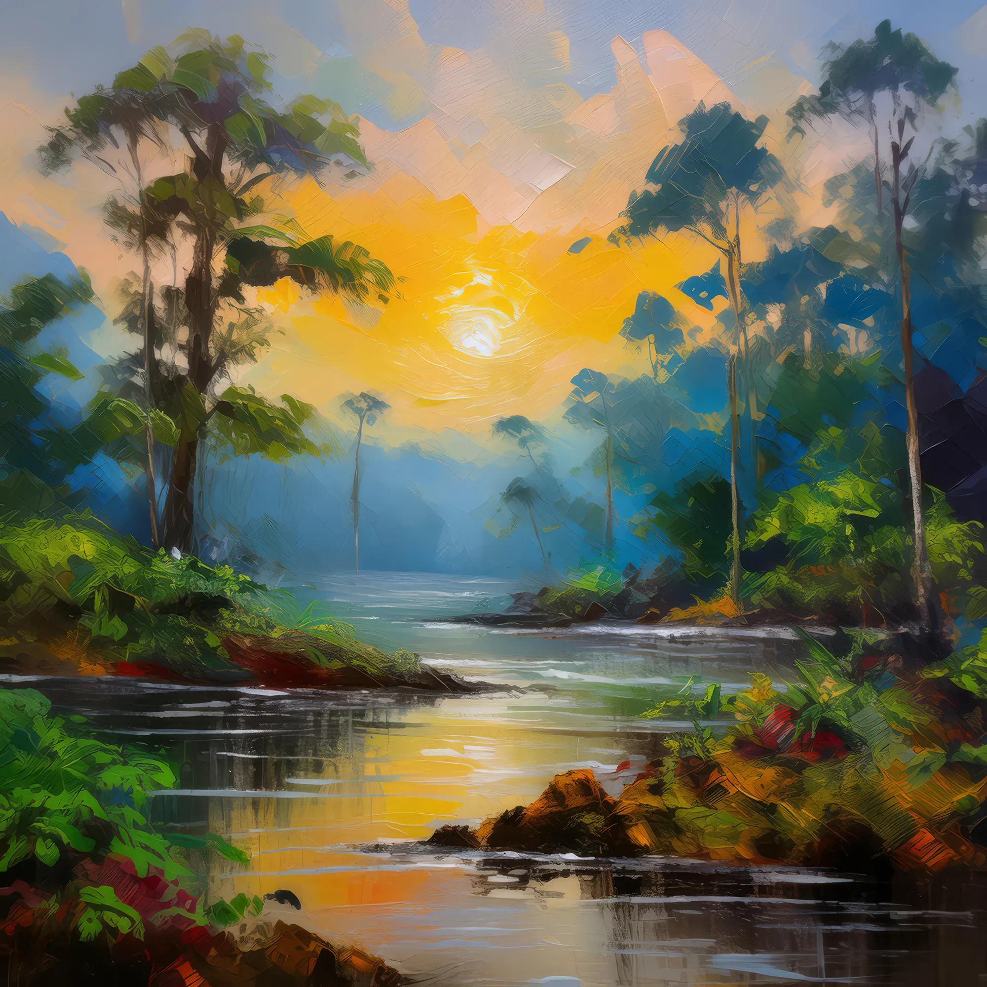 Painting: Whispers of Dawn in Boreal Jungle
