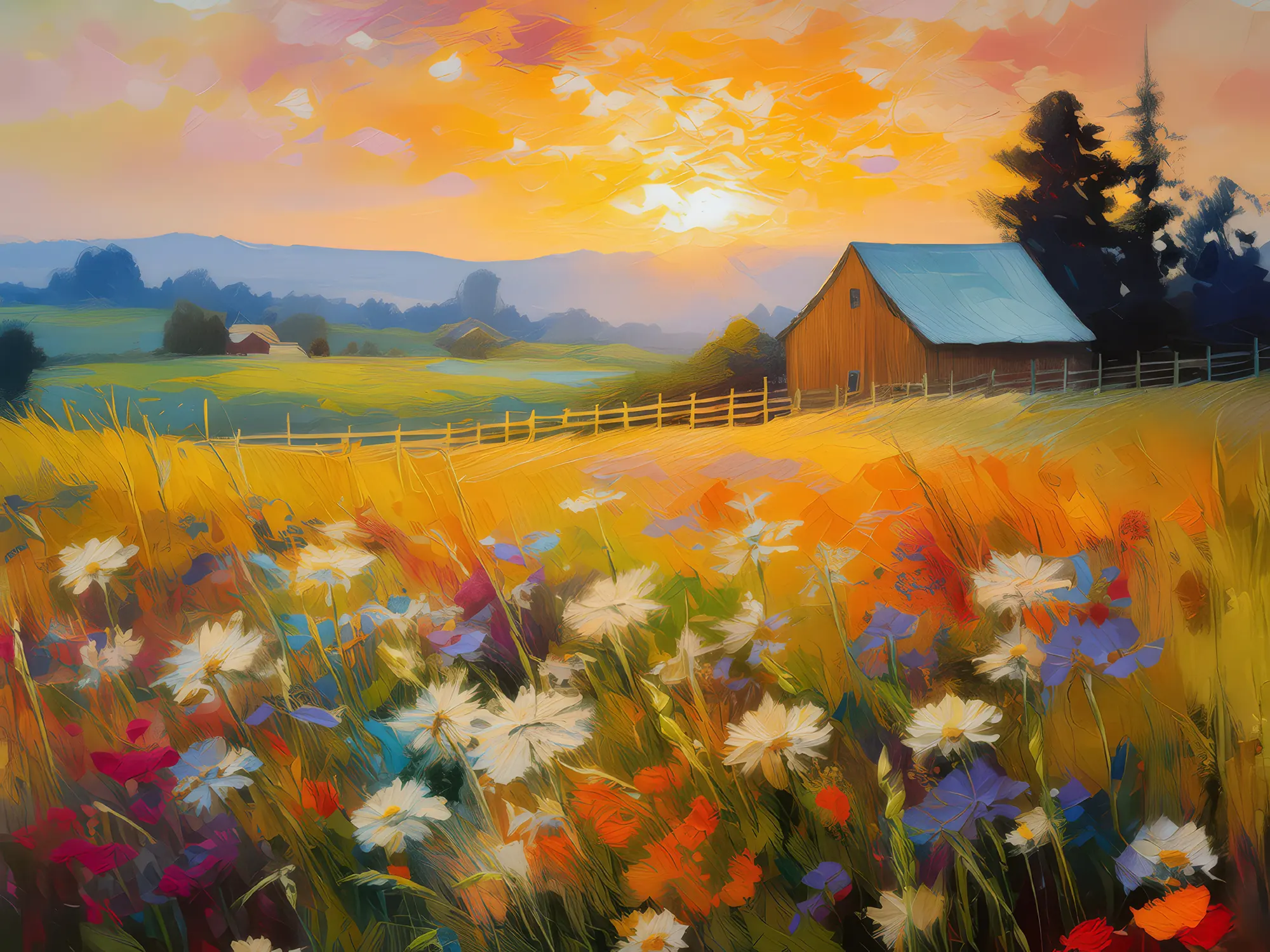 Painting: Wildflower Meadow at Sunset