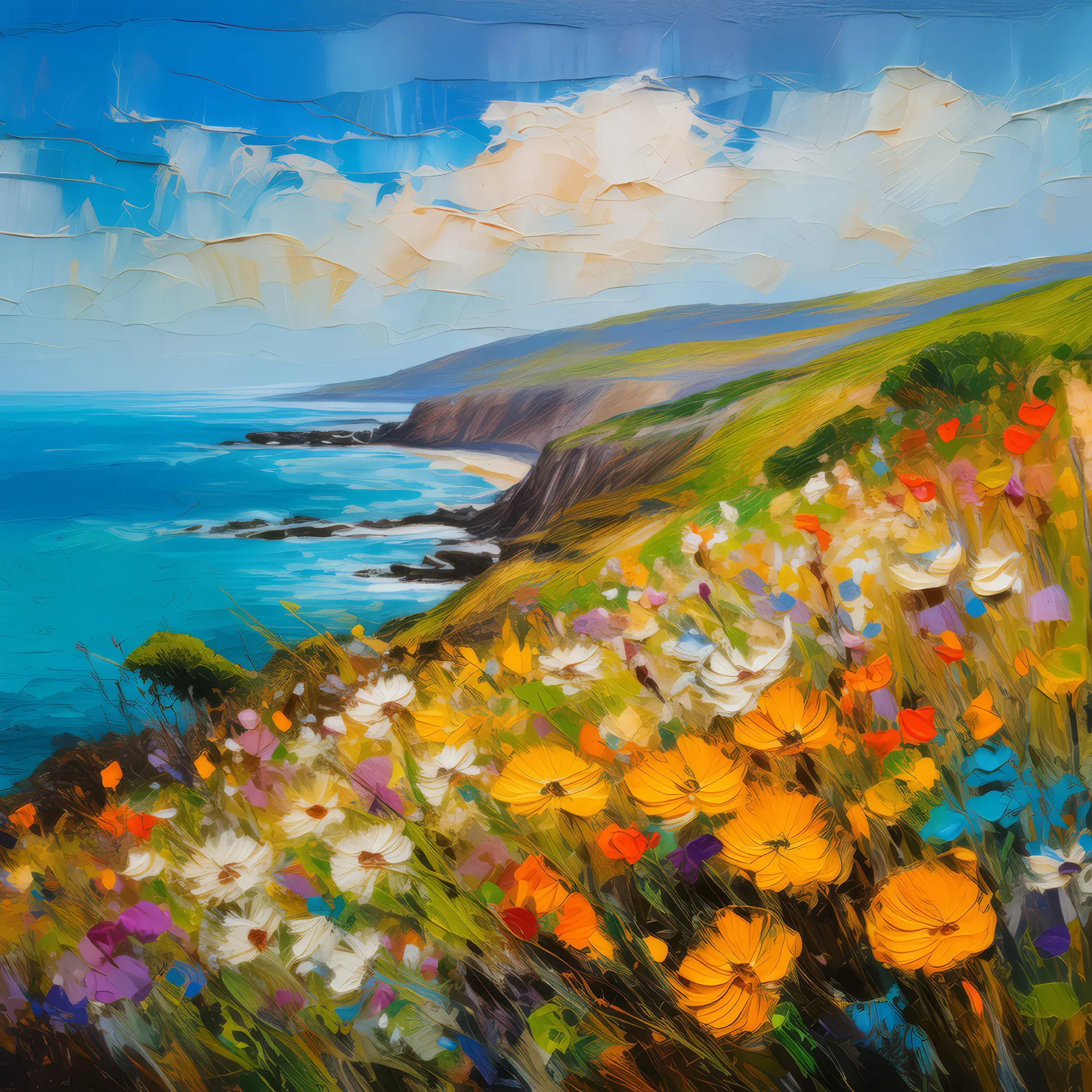 Painting: Wildflowers on Coastal Hill