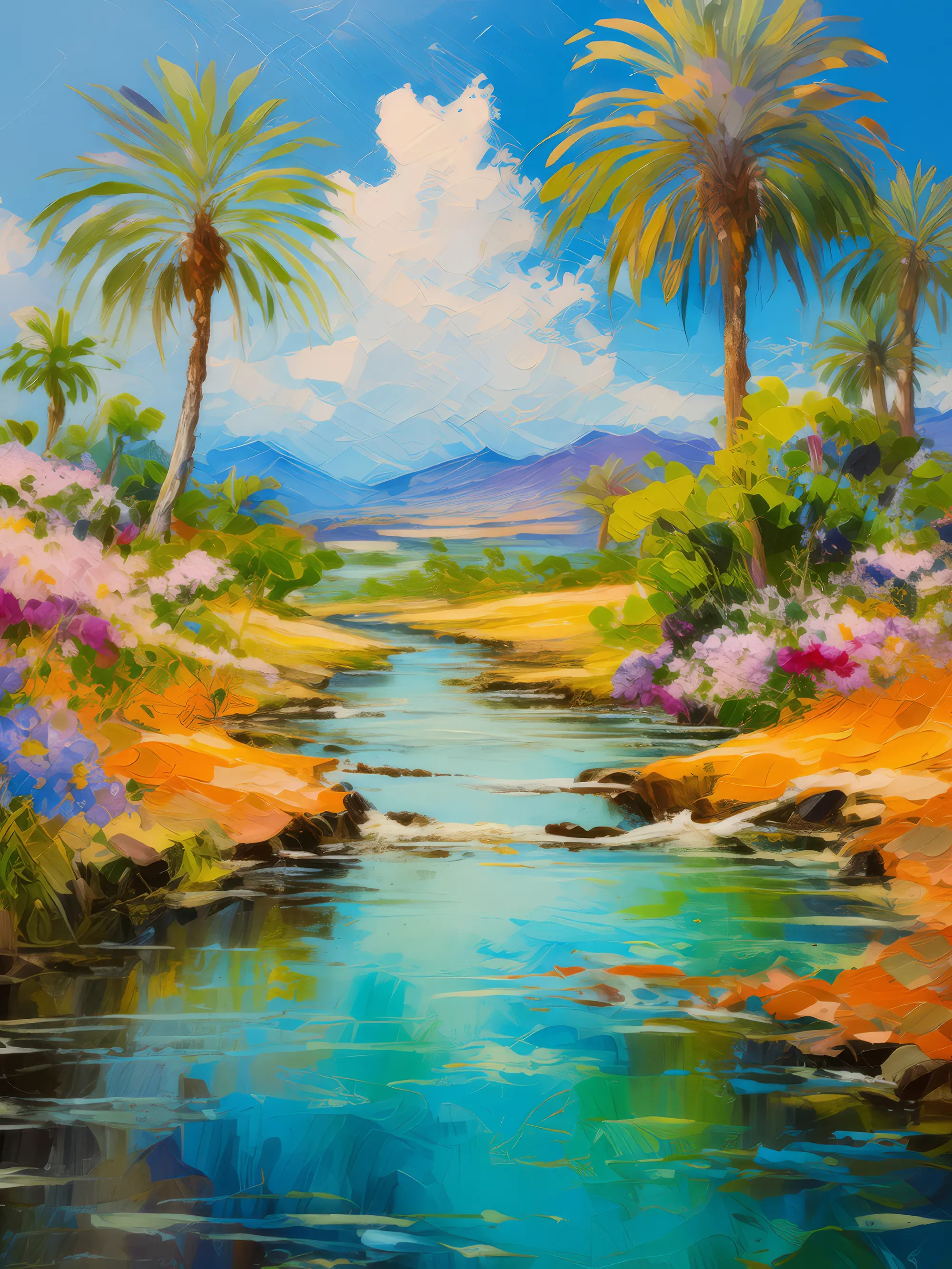 Painting: Wildlife Oasis in Ocean Desert