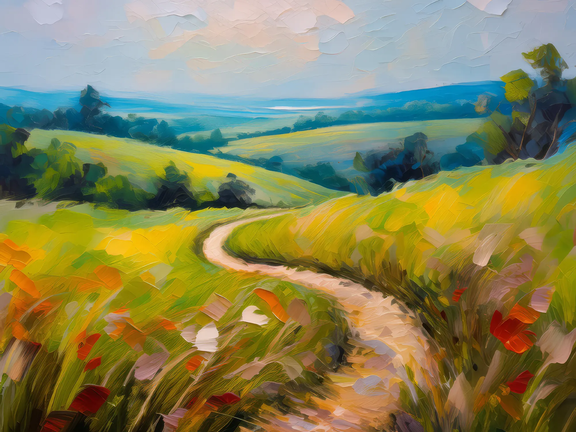 Painting: Winding Path through Grassland