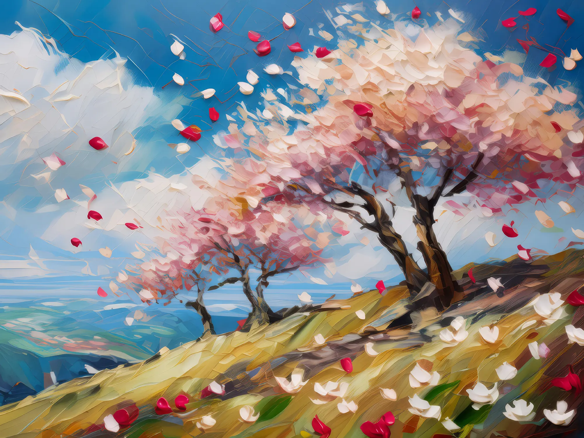 Painting: Windy Hill with Blooming Trees
