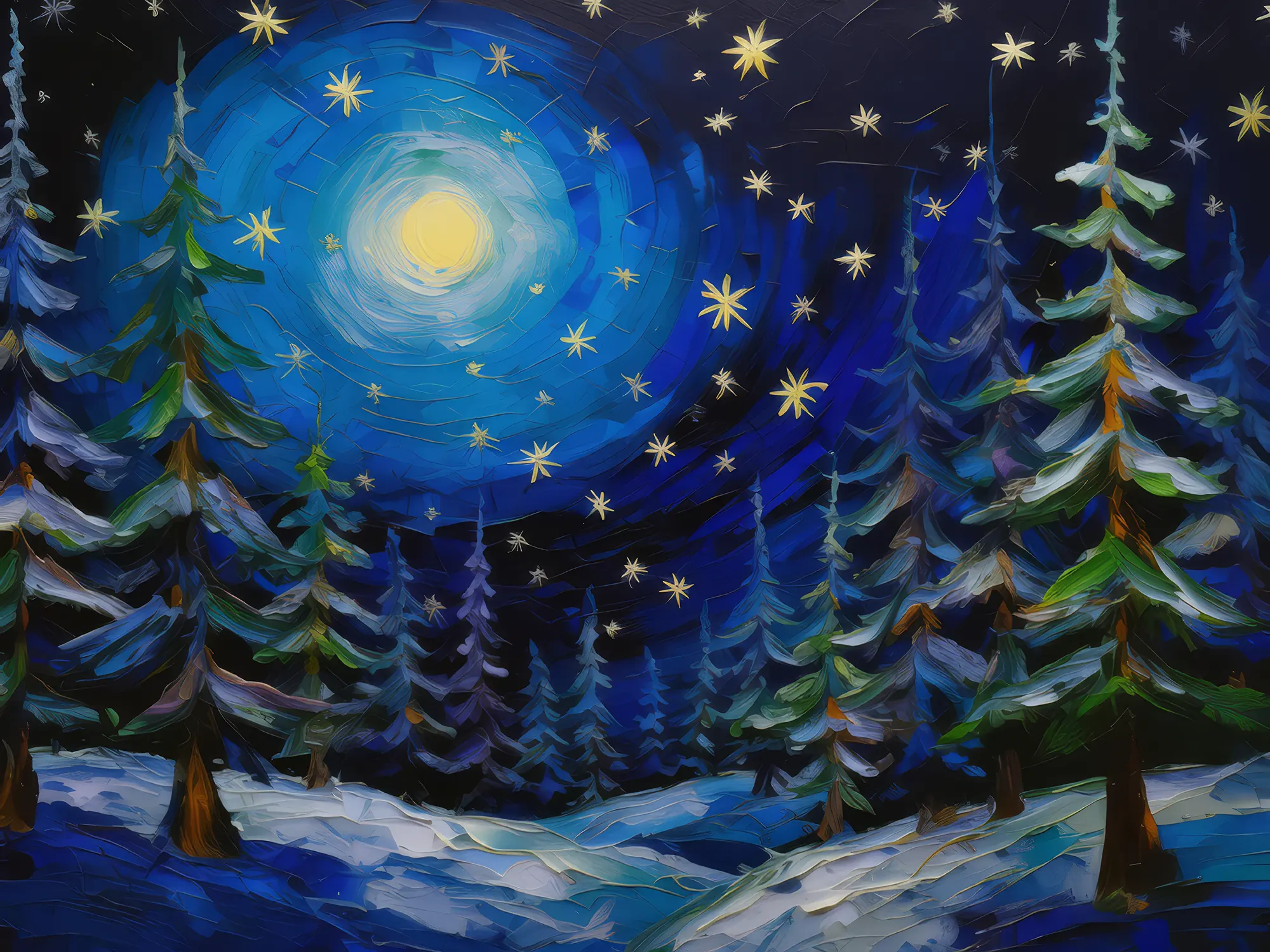 Painting: Winter Forest Night