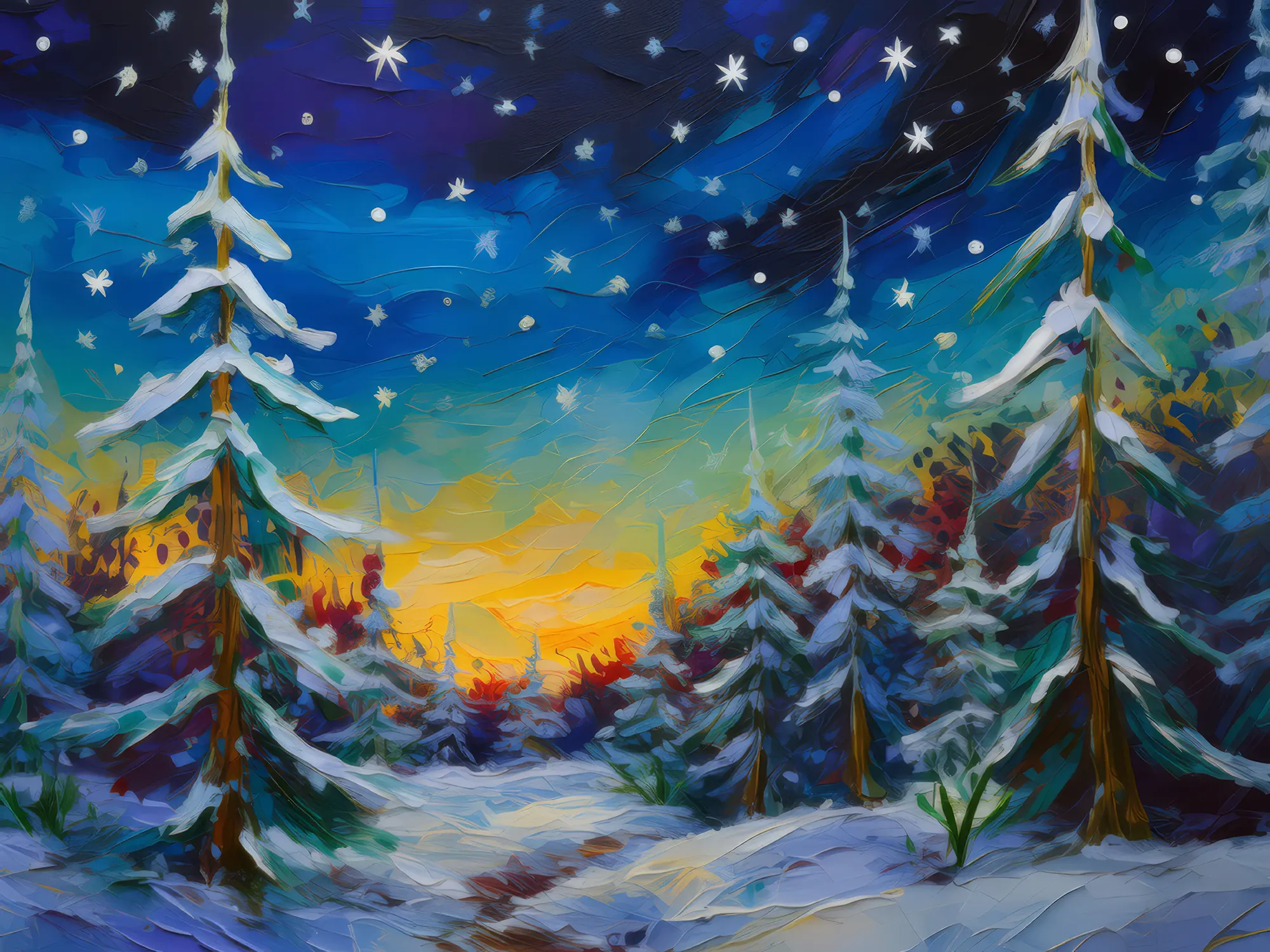 Painting: Winter Forest Nightfall
