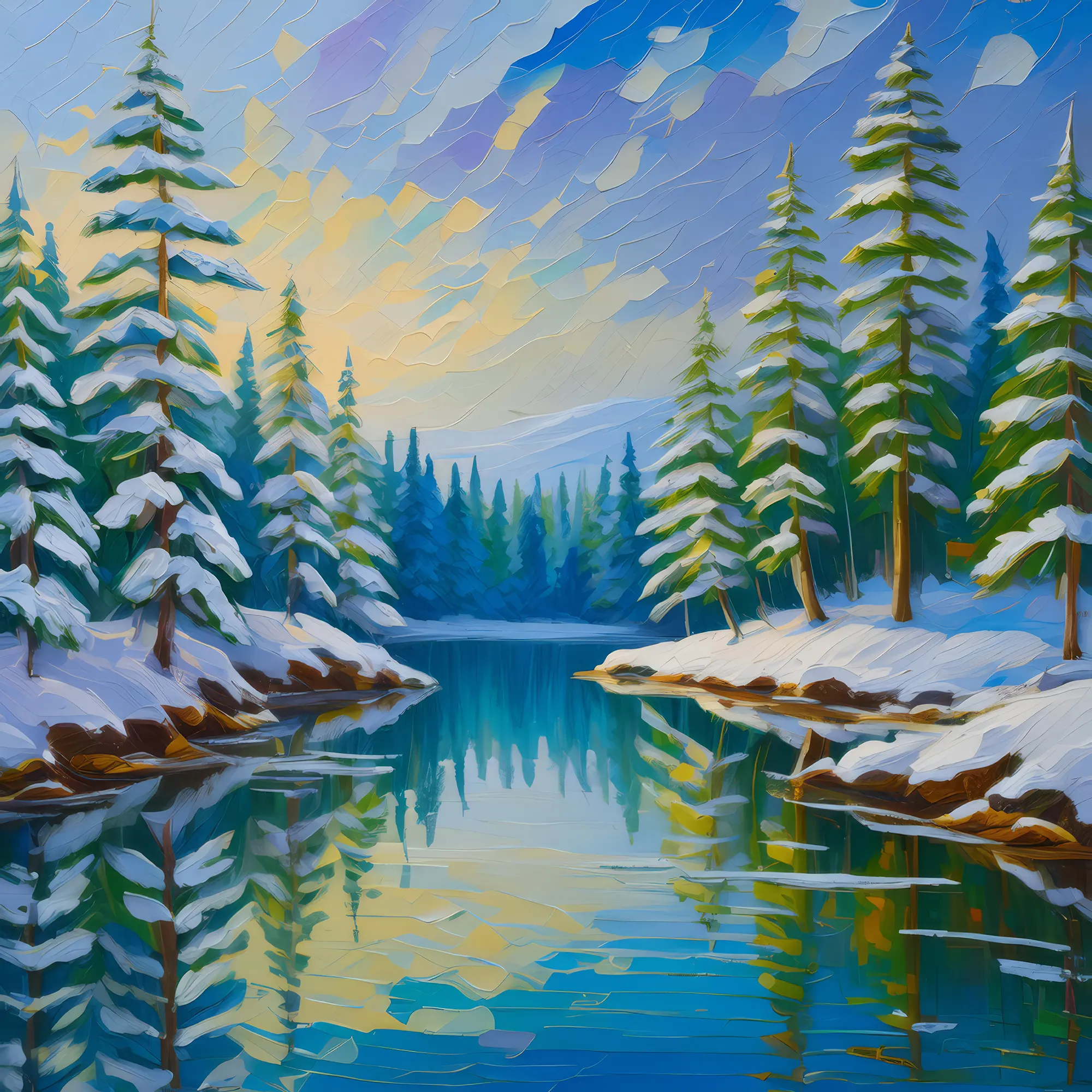 Painting: Winter Forest Reflection