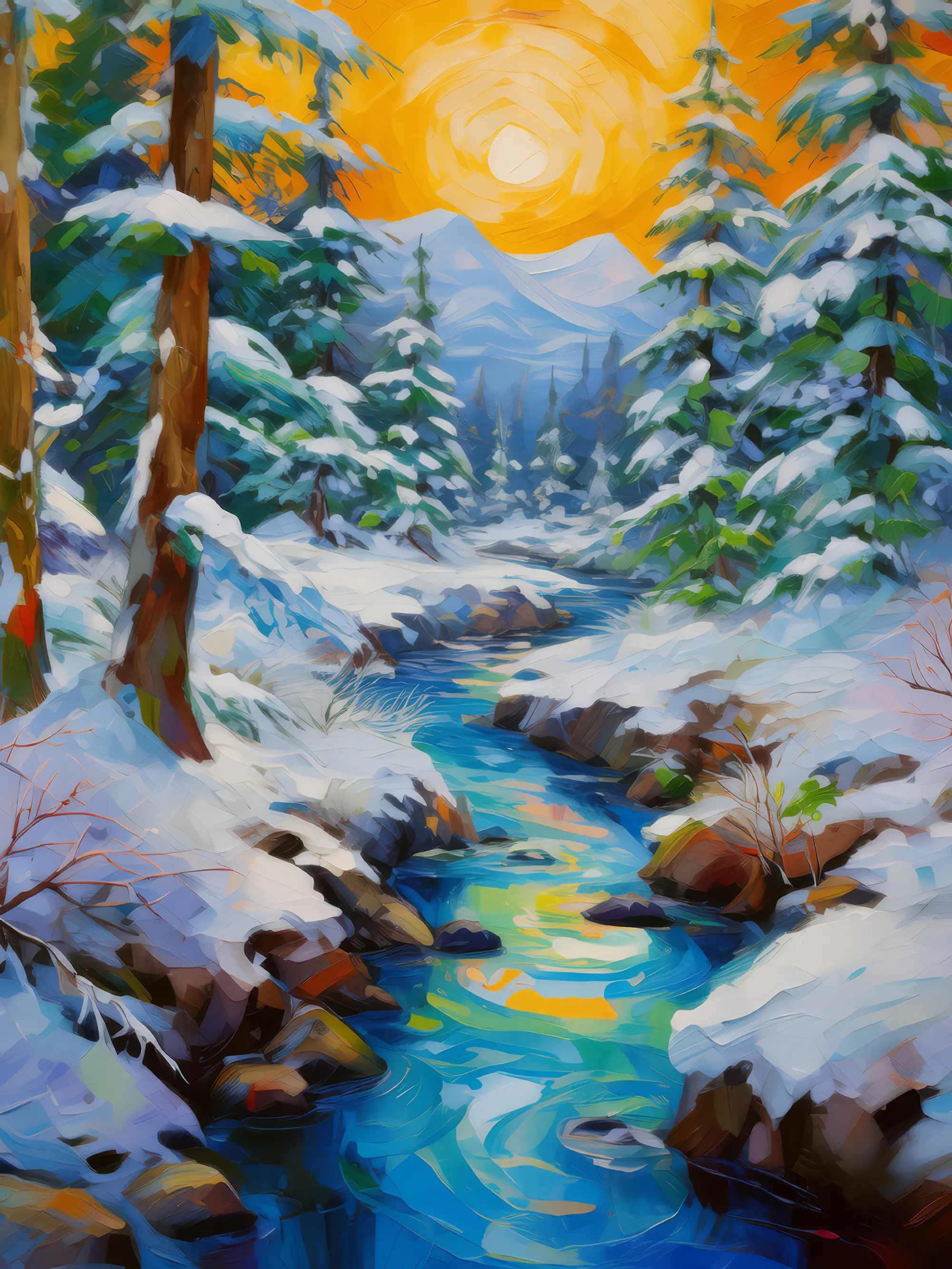 Painting: Winter Forest Stream