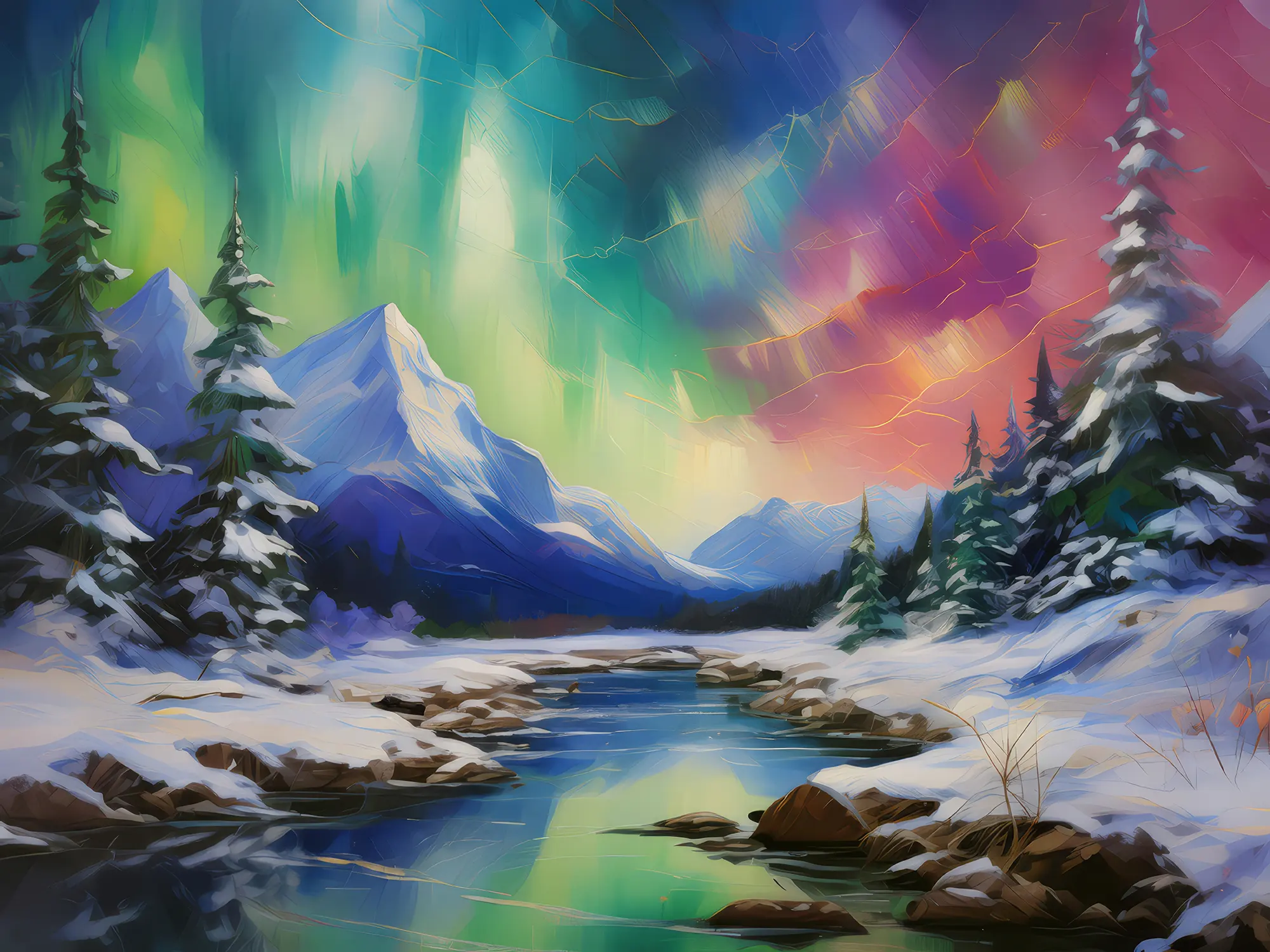 Painting: Winter Northern Lights