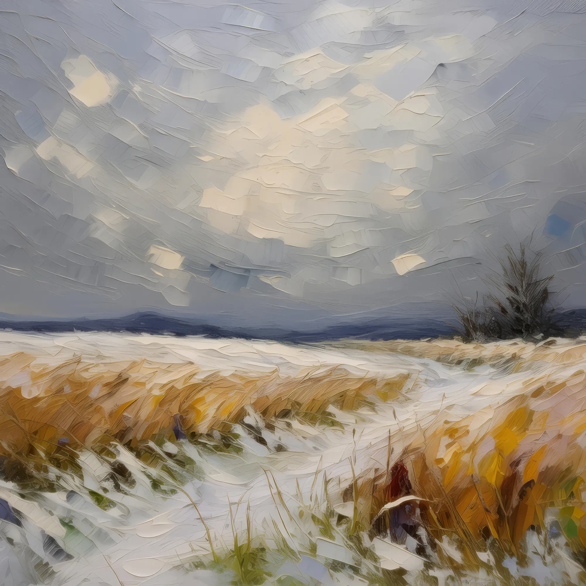 Painting: Winter Snow on Grassland