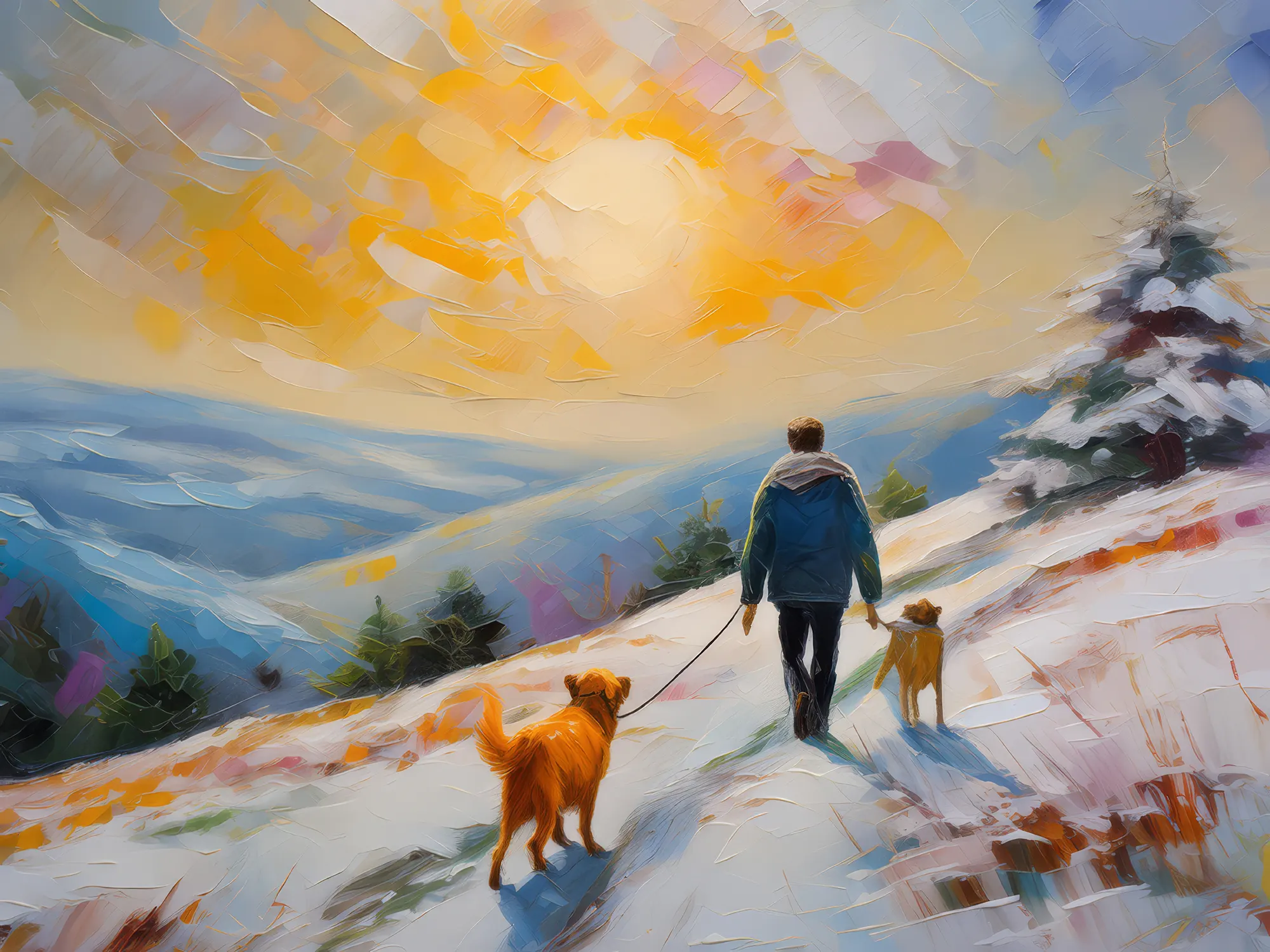Painting: Winter Walk on Snowy Hill
