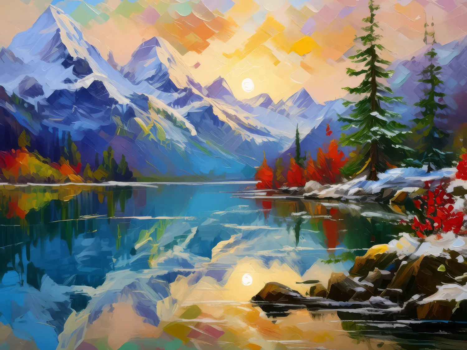 Painting: Alpine Sunrise Reflection