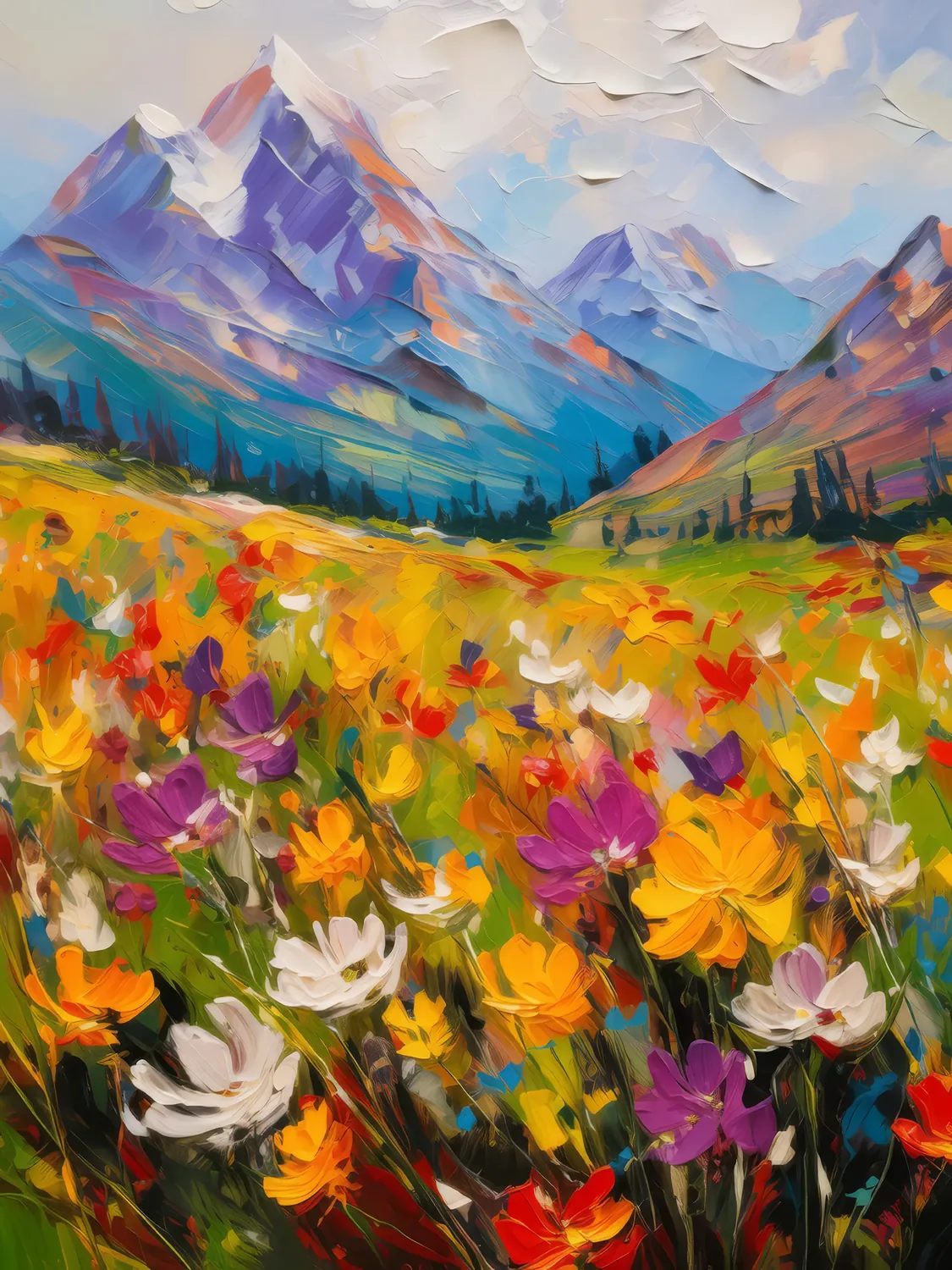 Painting: Alpine Wildflower Field
